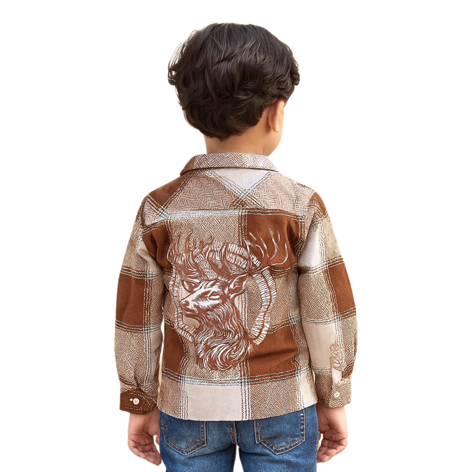 Blazo Boys’ Brown Check Shacket with Inner Printed T-shirt | 2-Piece Casual Jacket Set for Boys (4–10 Years)