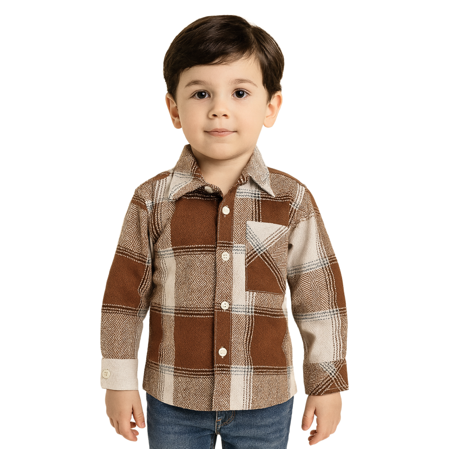 Blazo Boys’ Brown Check Shacket with Inner Printed T-shirt | 2-Piece Casual Jacket Set for Boys (4–10 Years)