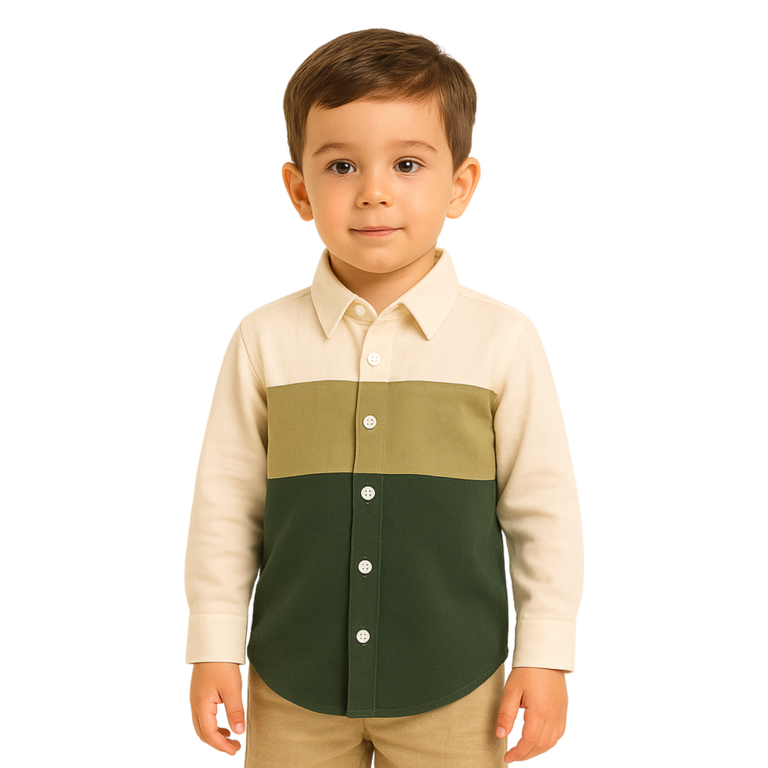 Blazo Boys’ Full Sleeve Linen Colorblock Shirt for Kids | Premium Soft Linen Blend Casual Wear | Cream, Olive & Green (1–12 Years)