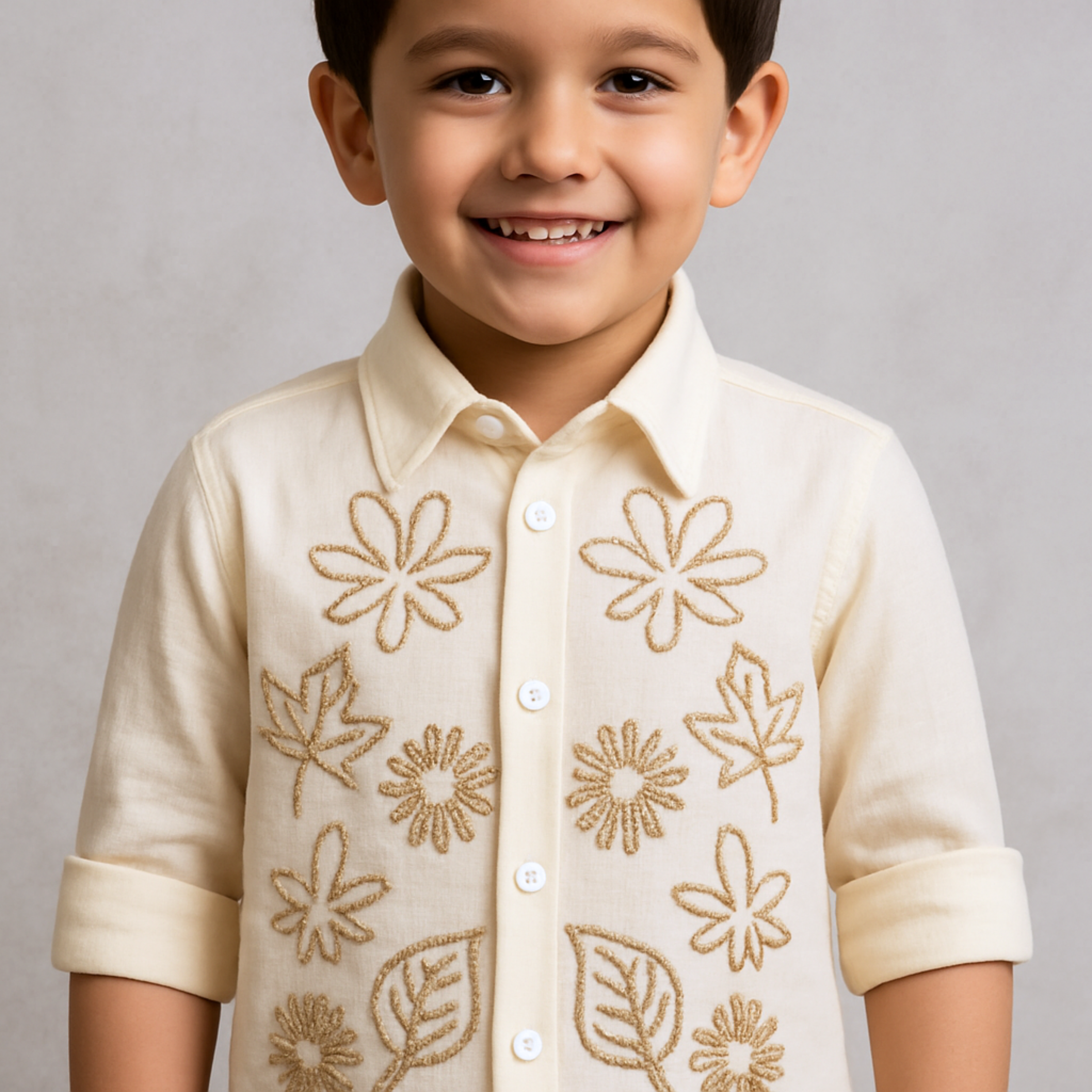 Blazo Boys’ Cream Embroidered Full Sleeve Shirt | Ages 1–12 Years