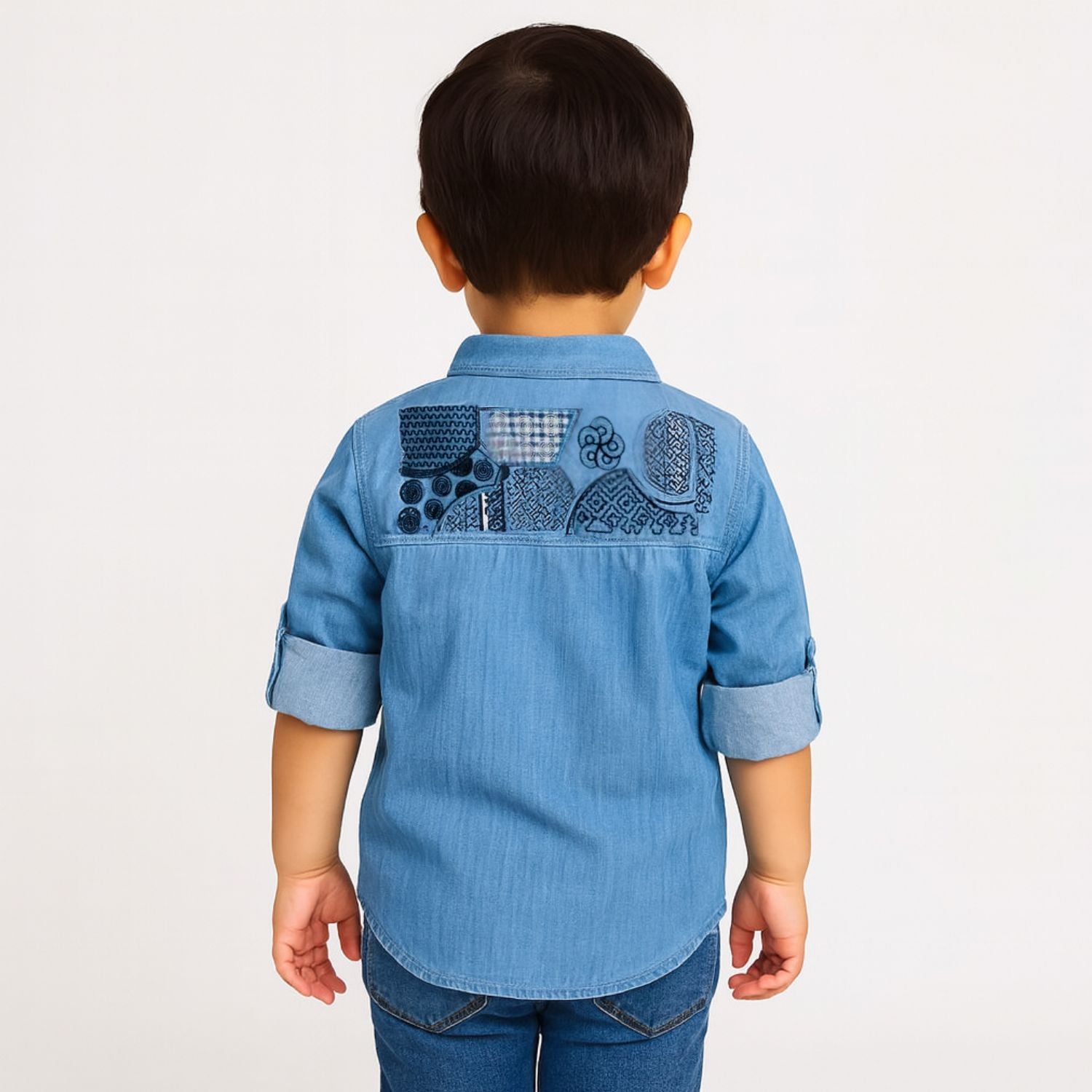 Blazo Boys Embroidered Denim Shirt with Full Sleeves – L.Denim (9 Months–10 Years)