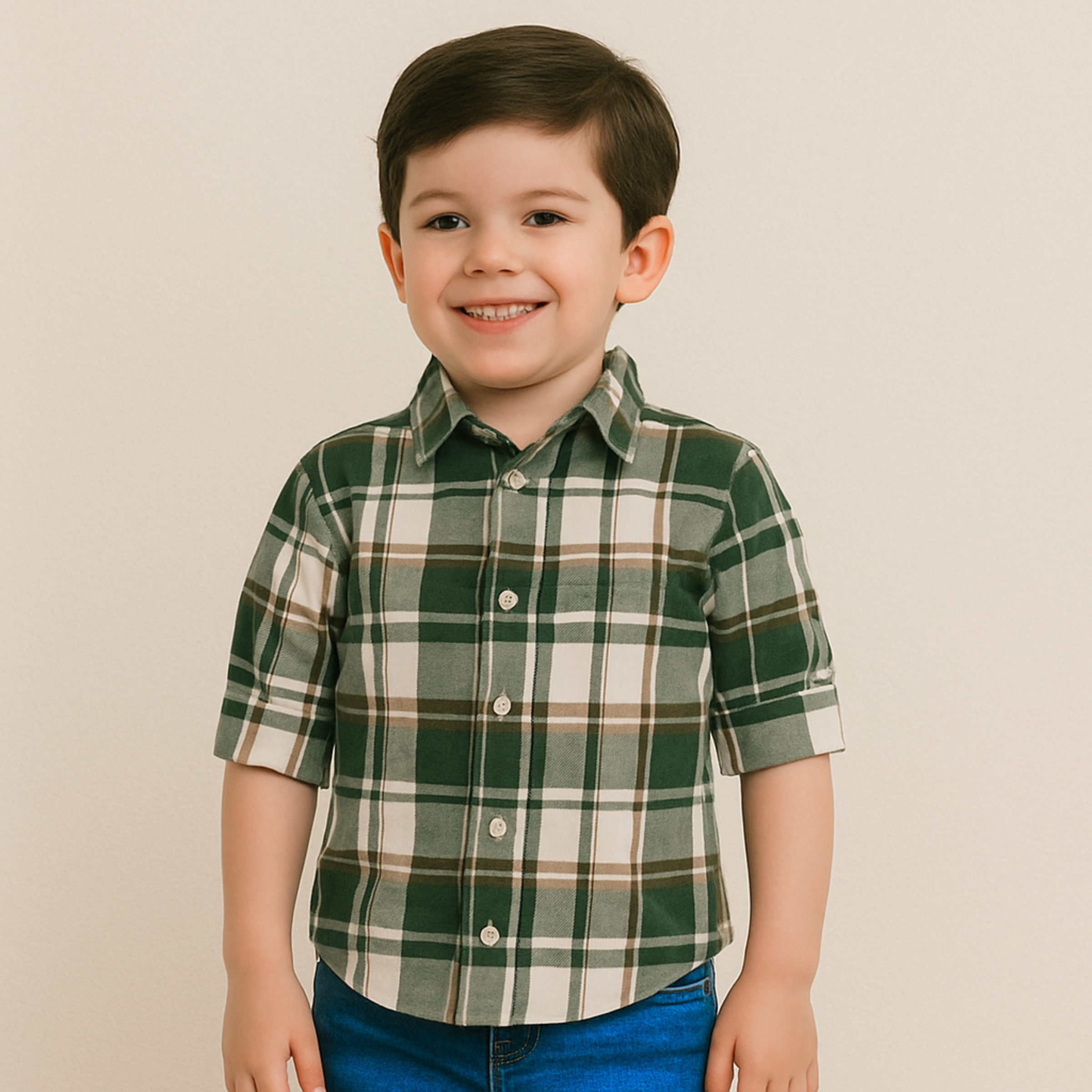Blazo Boys’ Blue & Green Checkered Full Sleeve Shirt | Ages 1–10 Years