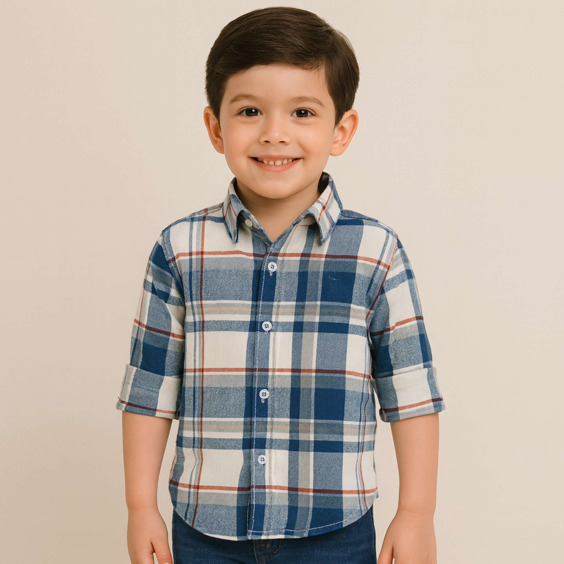 Blazo Boys’ Blue & Green Checkered Full Sleeve Shirt | Ages 1–10 Years