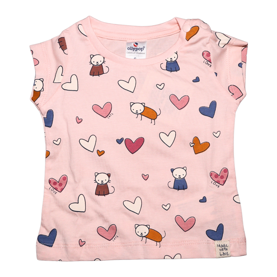 ollypop Sinker Knit Half Sleeves ,Round Neck with heart printed T-Shirt & Shorts Set in blue and pink and blue color