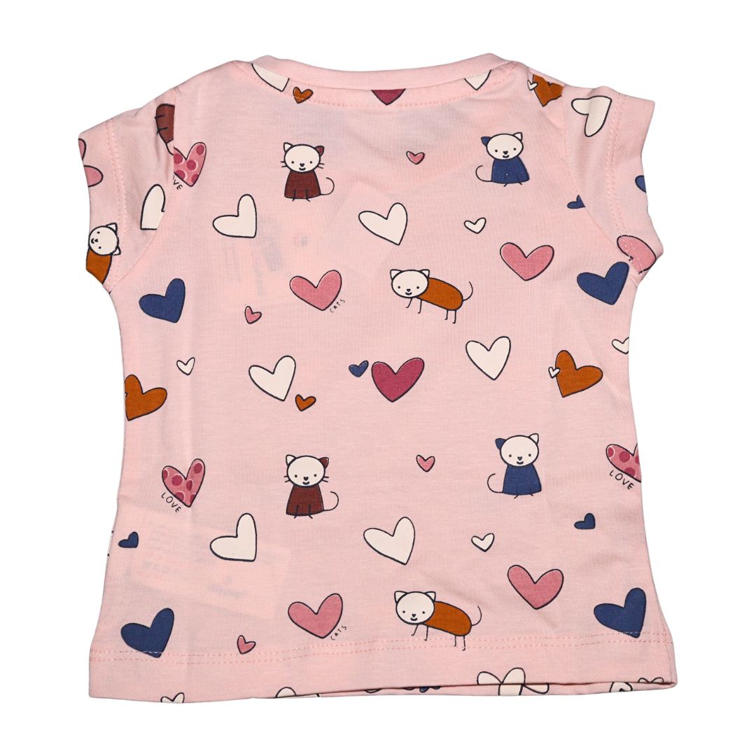 ollypop Sinker Knit Half Sleeves ,Round Neck with heart printed T-Shirt & Shorts Set in blue and pink and blue color