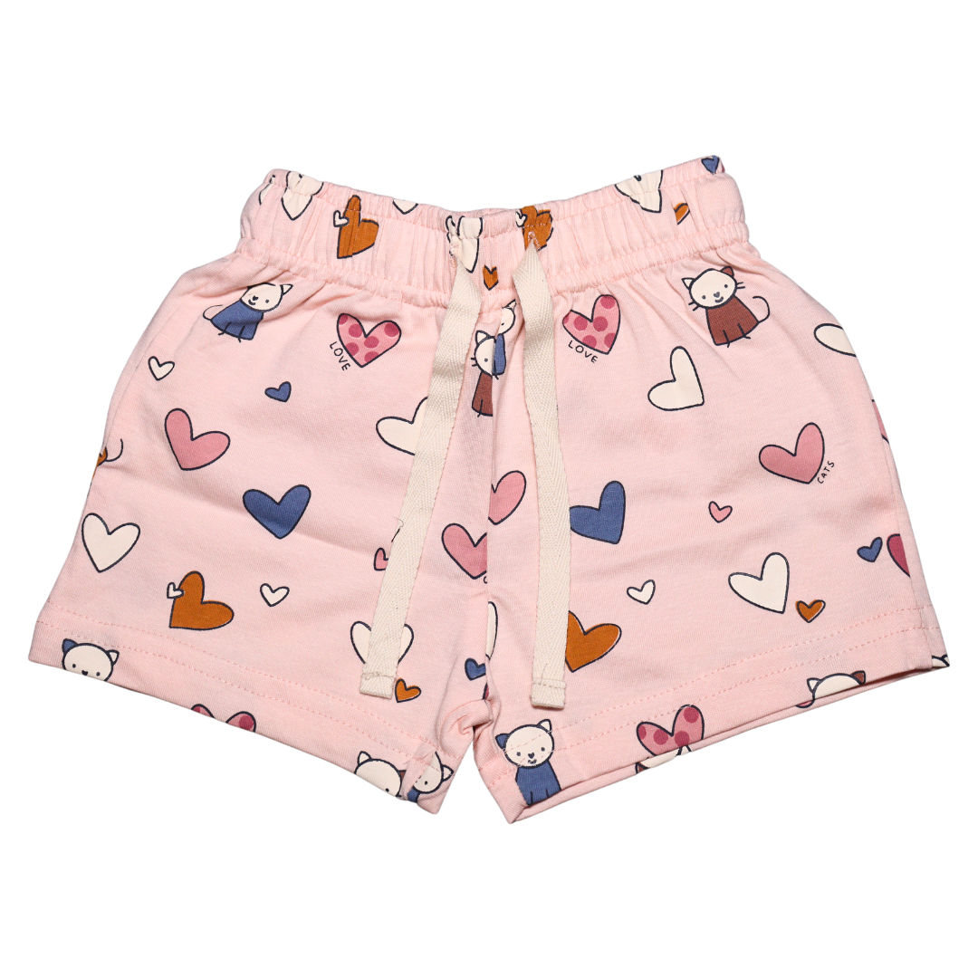 ollypop Sinker Knit Half Sleeves ,Round Neck with heart printed T-Shirt & Shorts Set in blue and pink and blue color