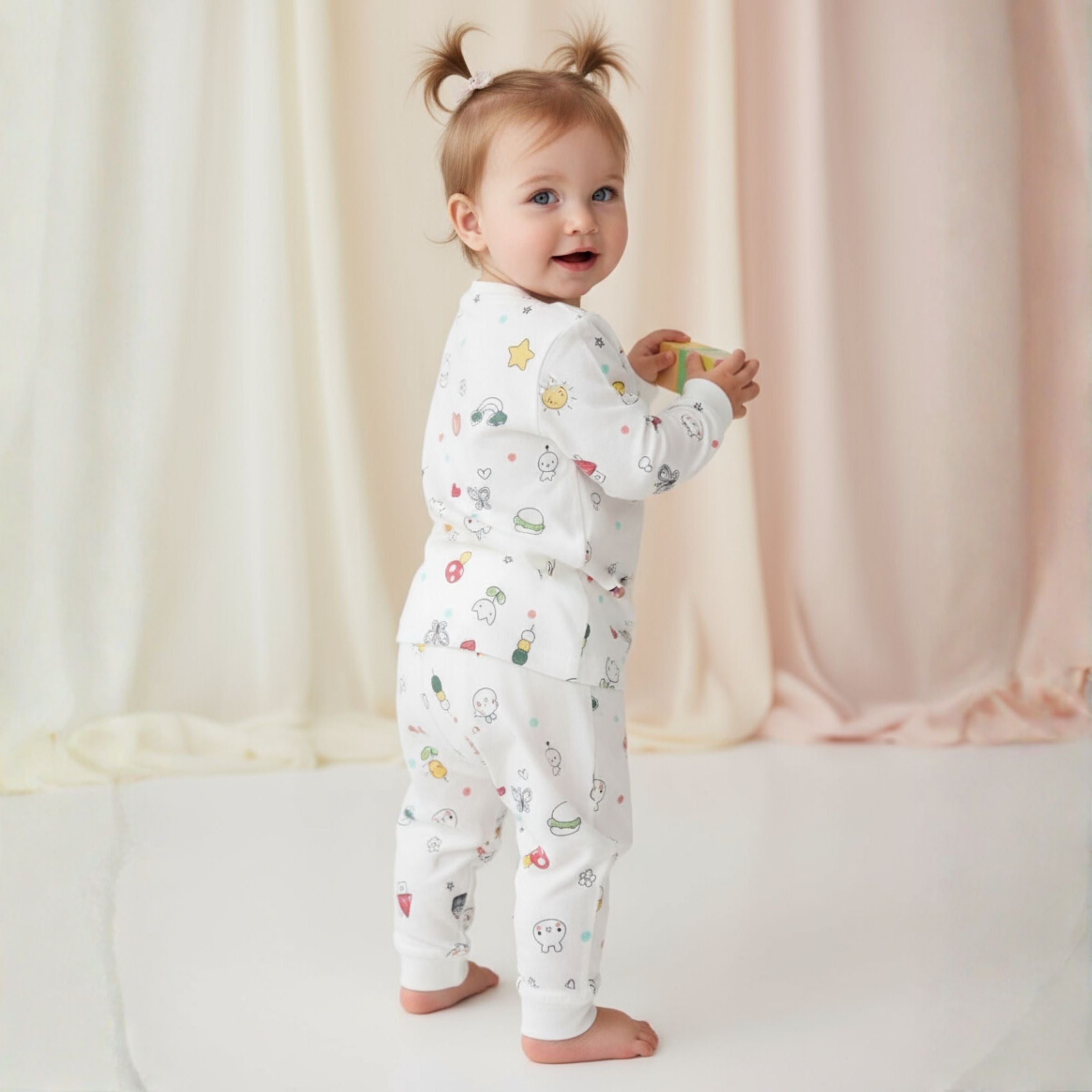 Ollypop Baby Girl Full Sleeves Cotton Printed Night Suit Set | Soft Sleepwear for 12 Months to 3 Years