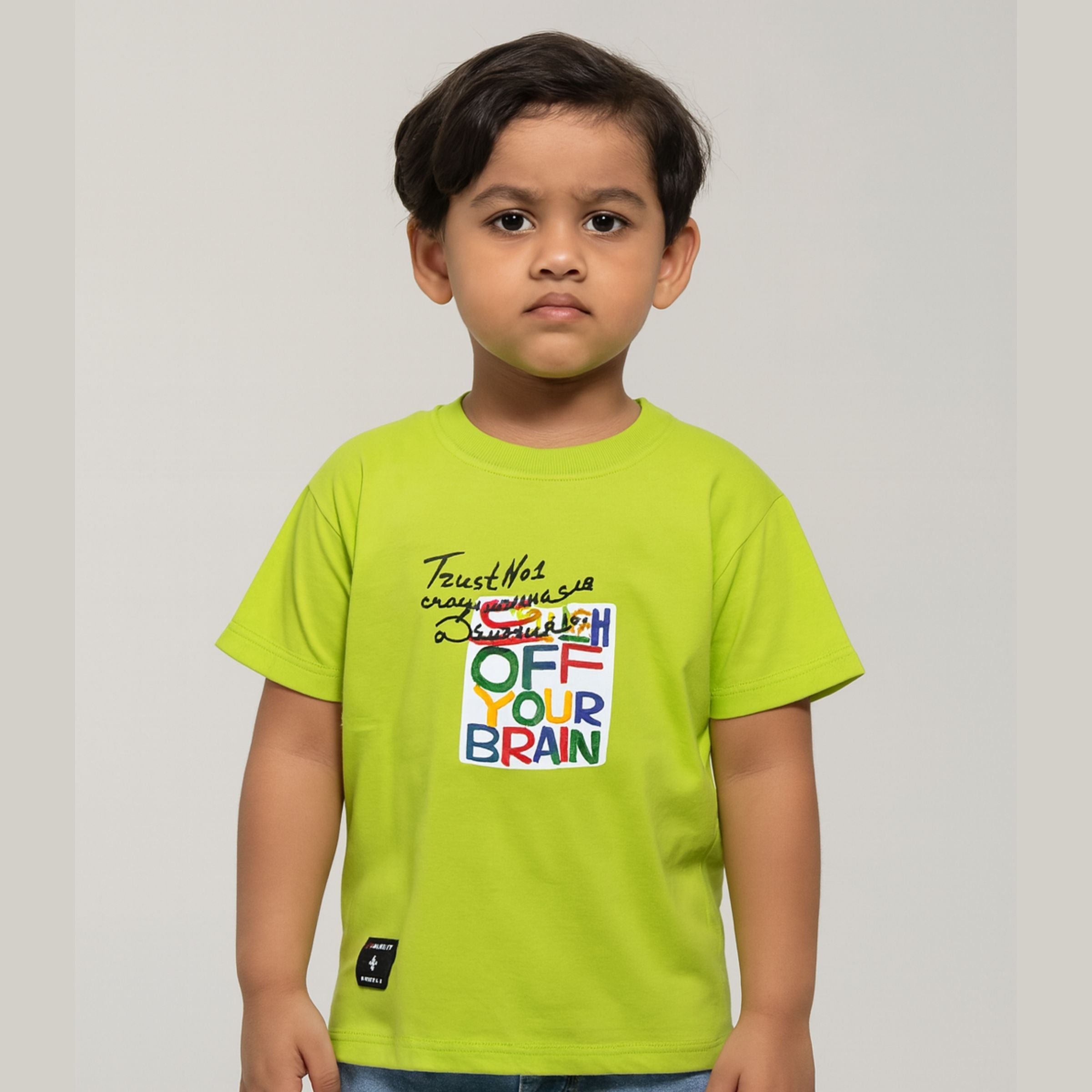 Smile Baby Boys' Graphic T-Shirt – Orange & Fluorescent Green with  multi-color letters | Age 6-14 Years