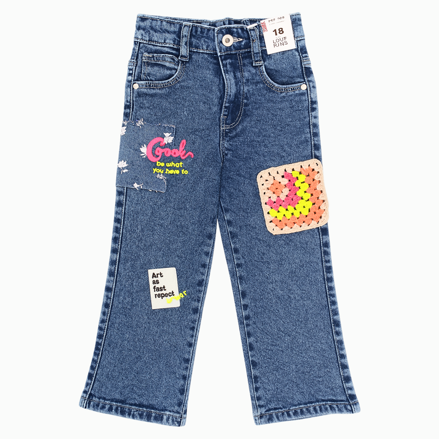 LOVEKINS Girls’ Patch Denim Jeans – Trendy Embroidered & Crochet Design (1-5 Years)