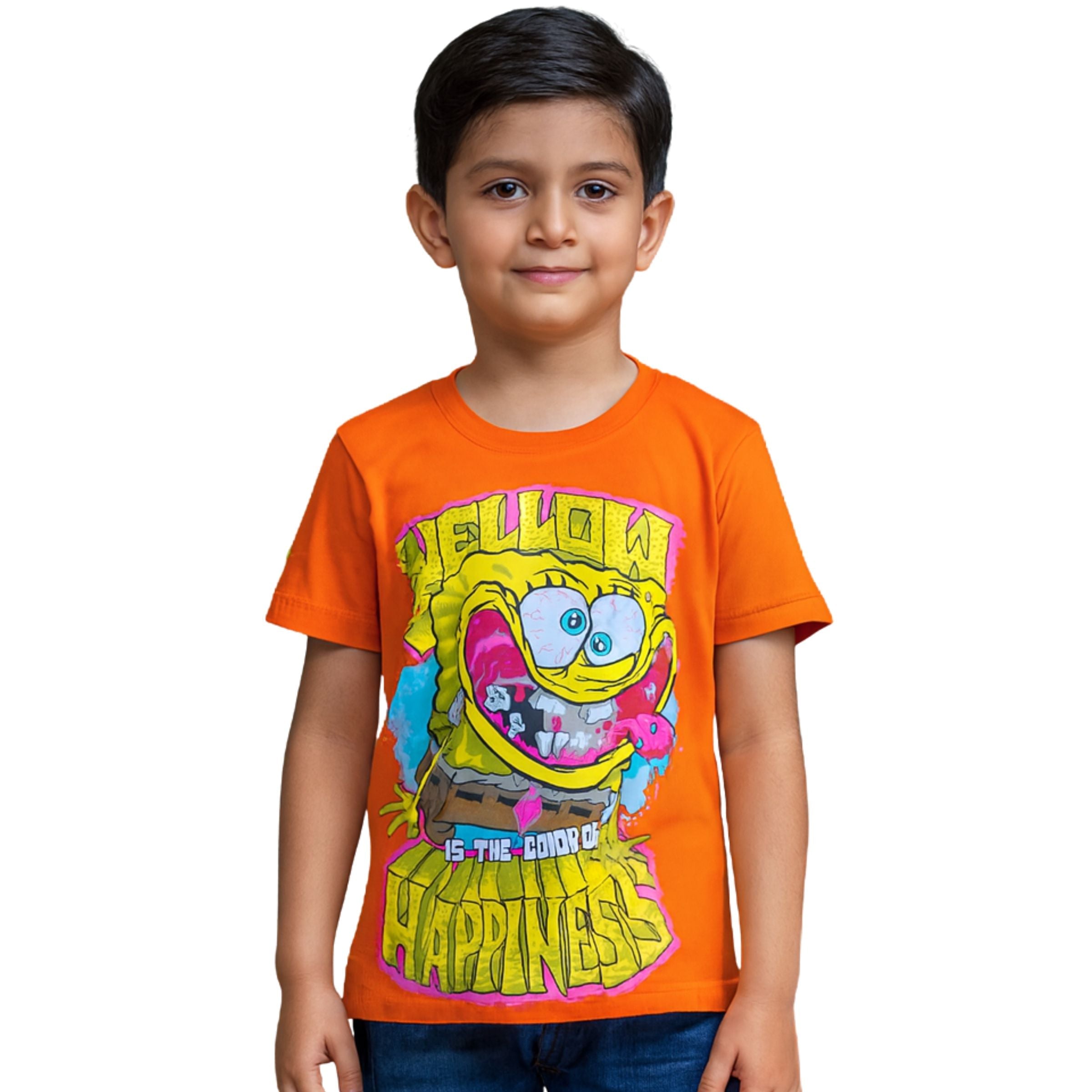 Smile Baby "Yellow is the Color of Happiness" Graphic T-Shirt for Boys – Orange | 4 to 14 Years