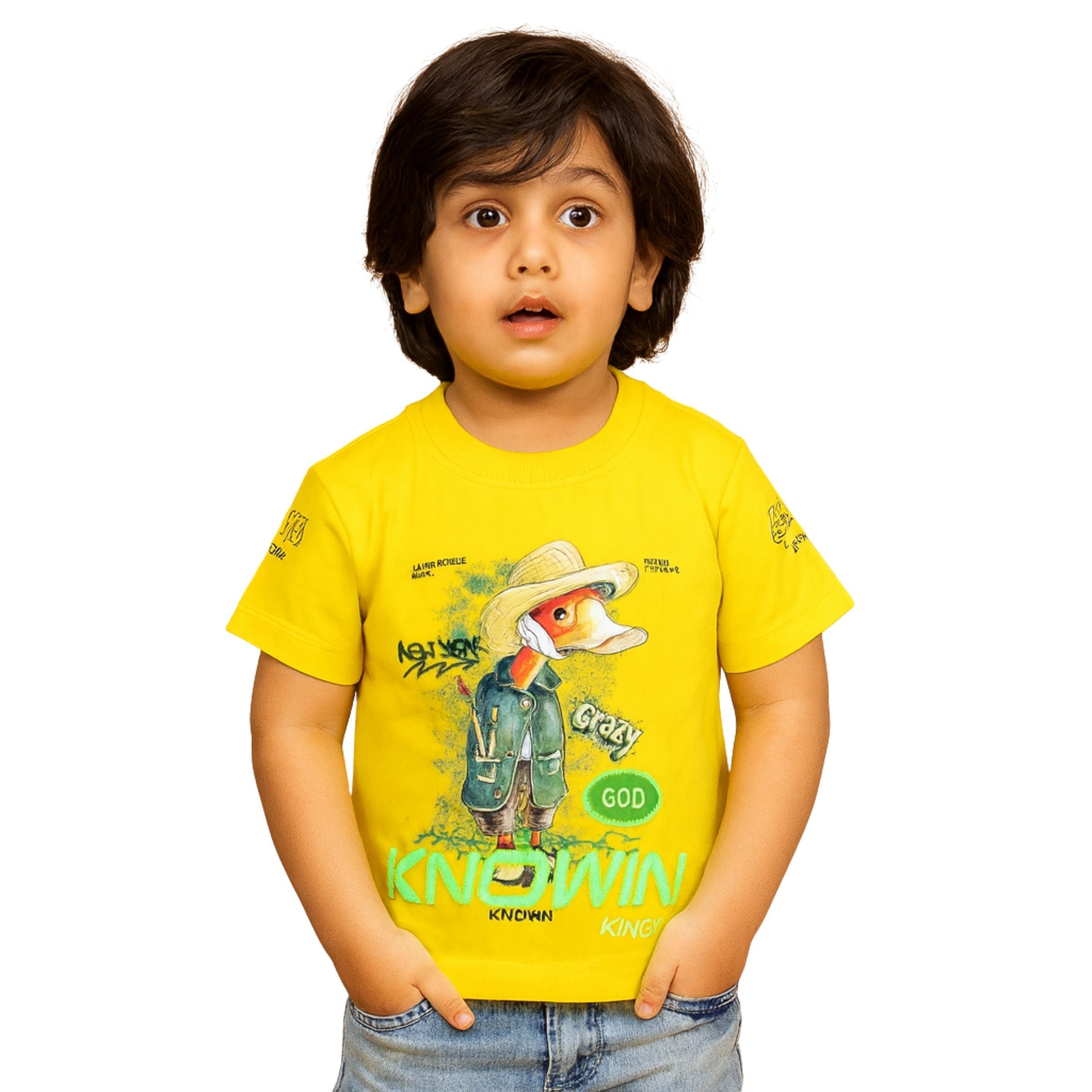 Smile Baby Yellow Cartoon Graphic T-Shirt for Baby Boys – 12 Months to 5 Years