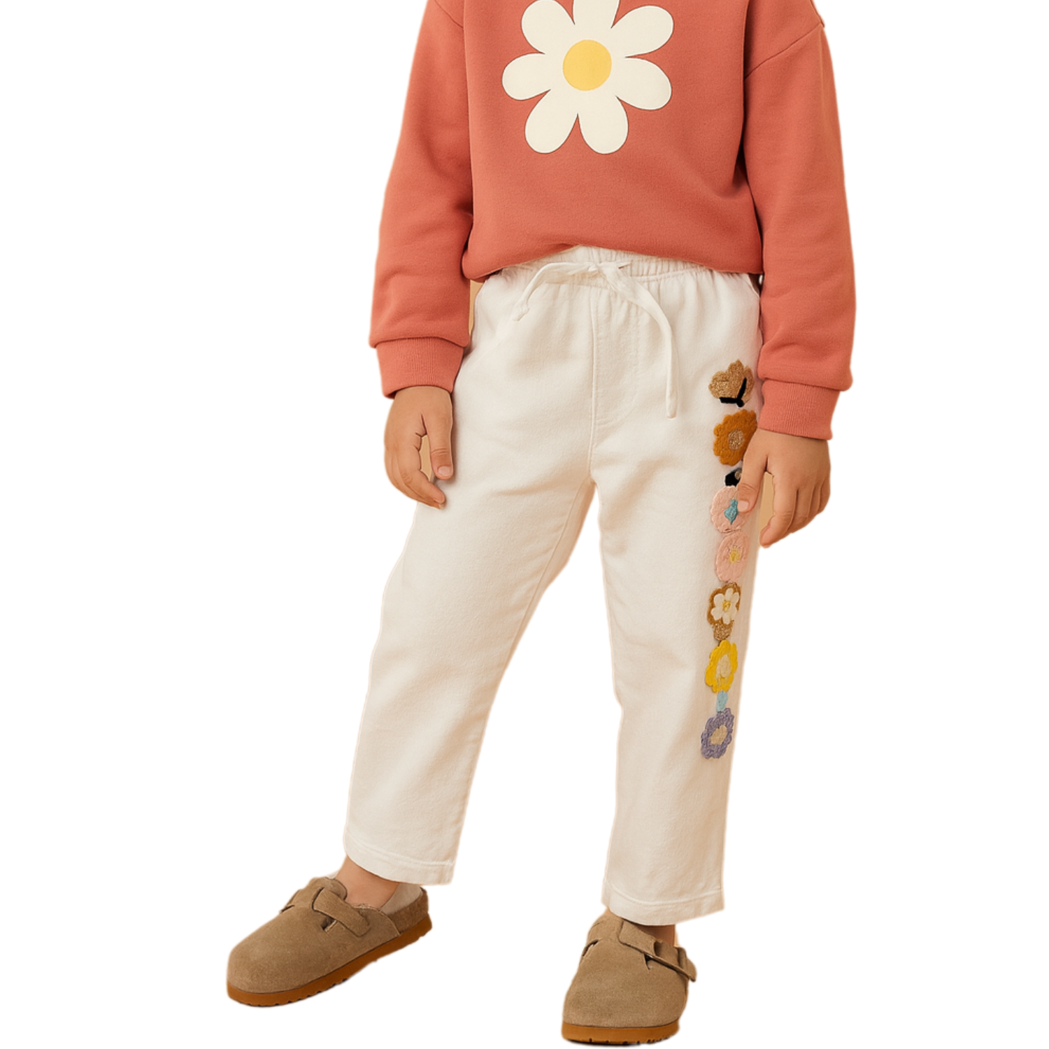 LOVEKINS Floral Embroidered Jogger Pants – Cream (6–15Y)