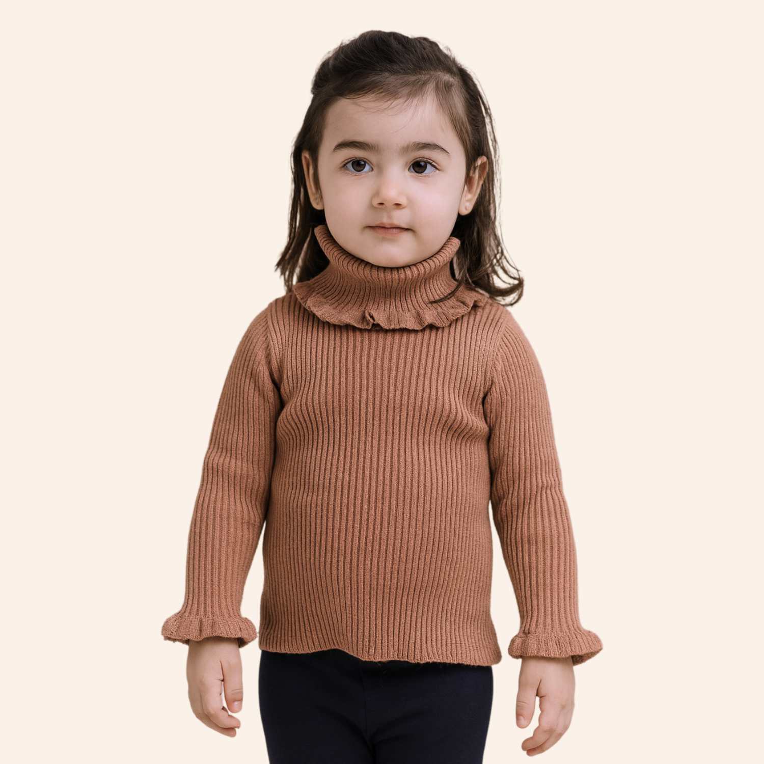 Smile Baby Ribbed Turtleneck Sweater for Kids (6M–3Y) – White, Black, Khakhi, Onion