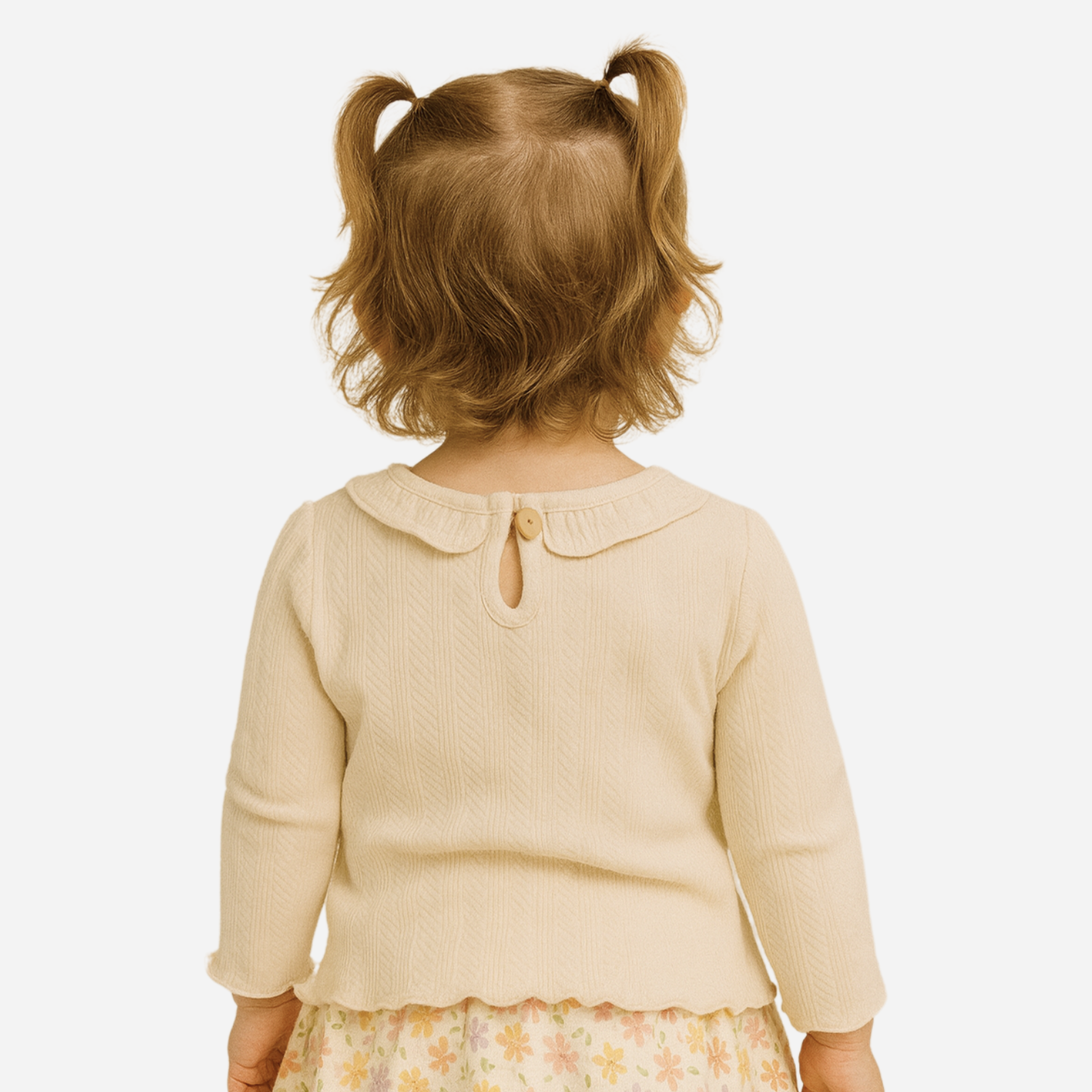 Orrigany Girls Cotton Top – Fawn Ribbed Knit with Embroidered Flowers & Ruffled Collar | Soft, Elegant Daily Wear for Kids (1–6 Years)