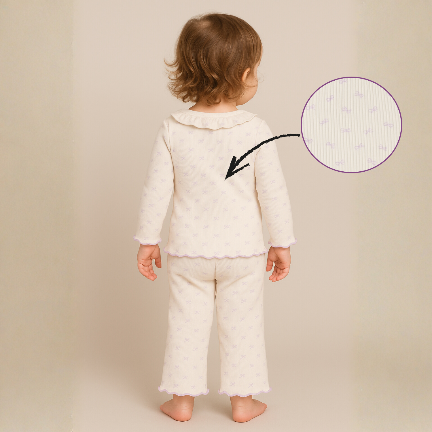 Orrigany Girls Cotton Top & Legging Set – Soft Cream with Purple Bow Detail | Comfortable Daily Wear Outfit for Kids (1–6 Years)