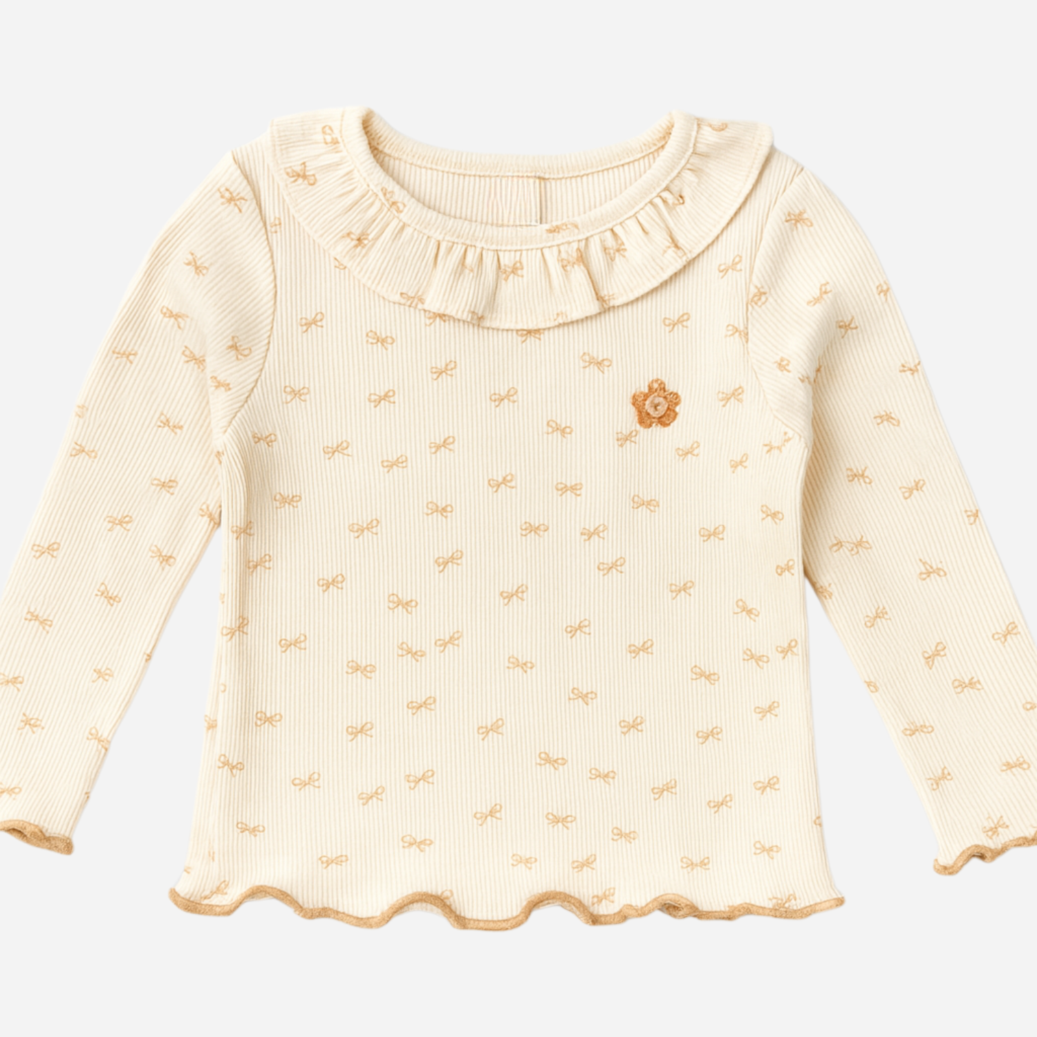 Orrigany Girls Cotton Top & Legging Set – Fawn Bow Print Outfit with Ruffled Collar & Floral Appliqué | Soft, Comfy Daily Wear for Kids (1–6 Years)