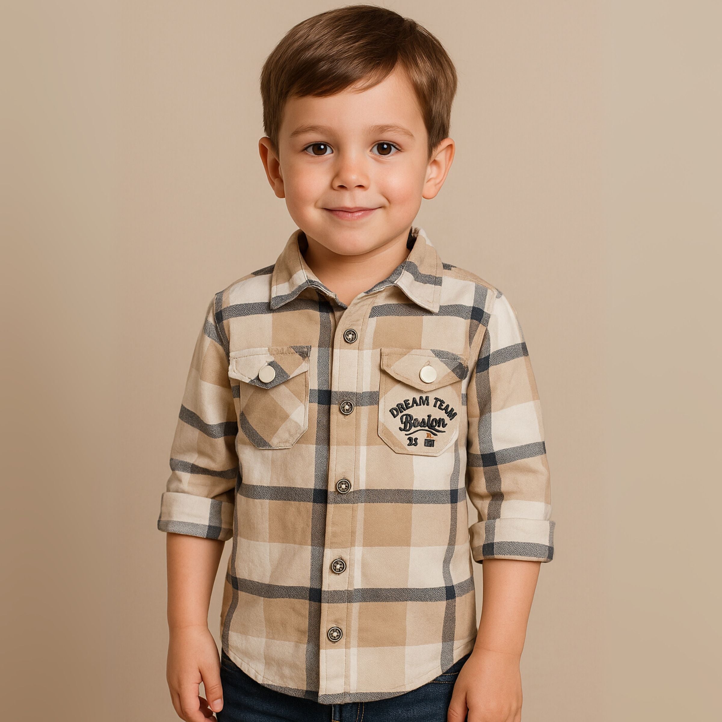 Smile Baby Boys’ Sky & Fawn Casual Shirt and T-Shirt Combo – Ages 3 to 14 Years