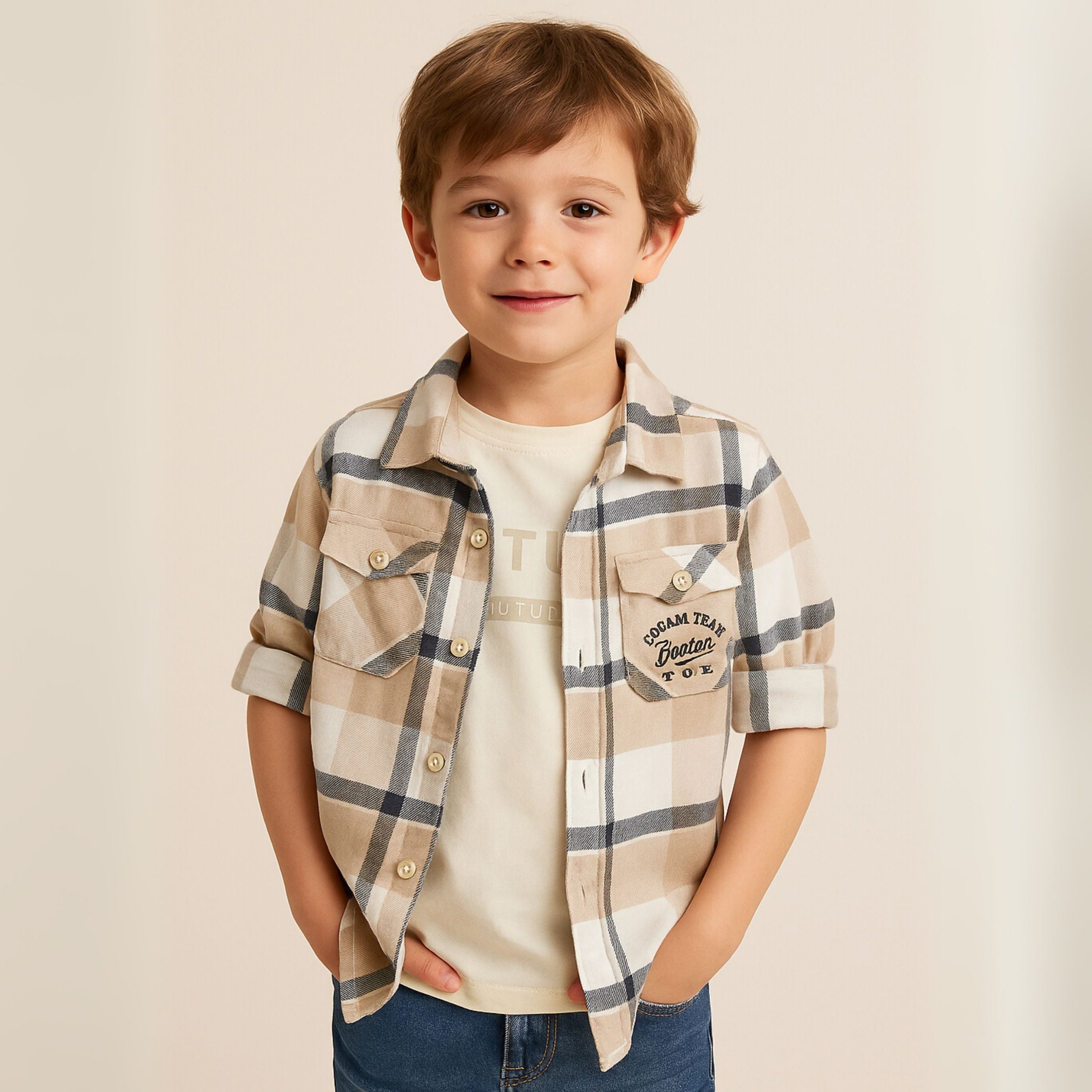 Smile Baby Boys’ Sky & Fawn Casual Shirt and T-Shirt Combo – Ages 3 to 14 Years