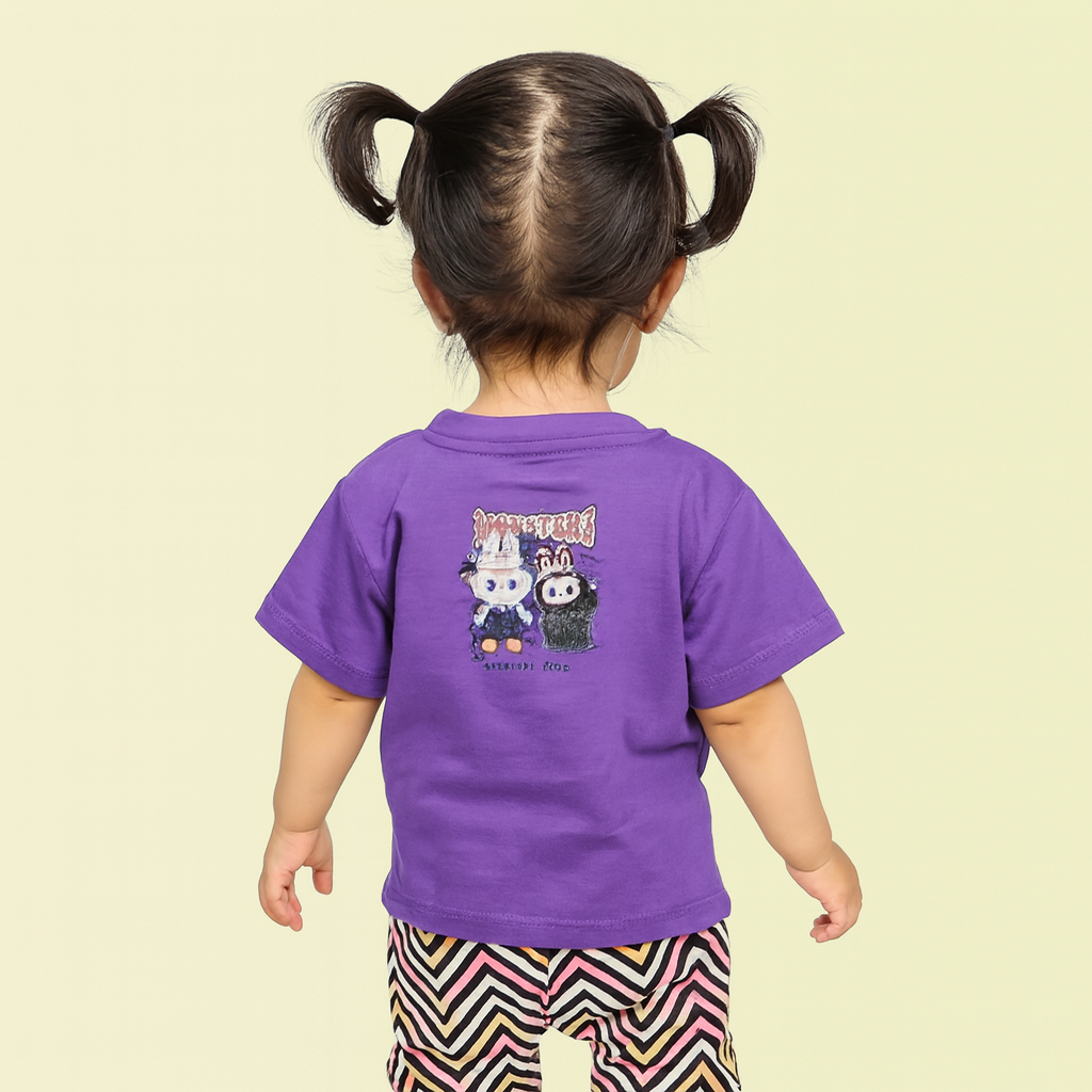 Smile Baby Kids T-Shirt with Cartoon Monster Print – Color Options: R. Green, Orange, Purple, R. Blue, Yellow | Age 6–12 Years