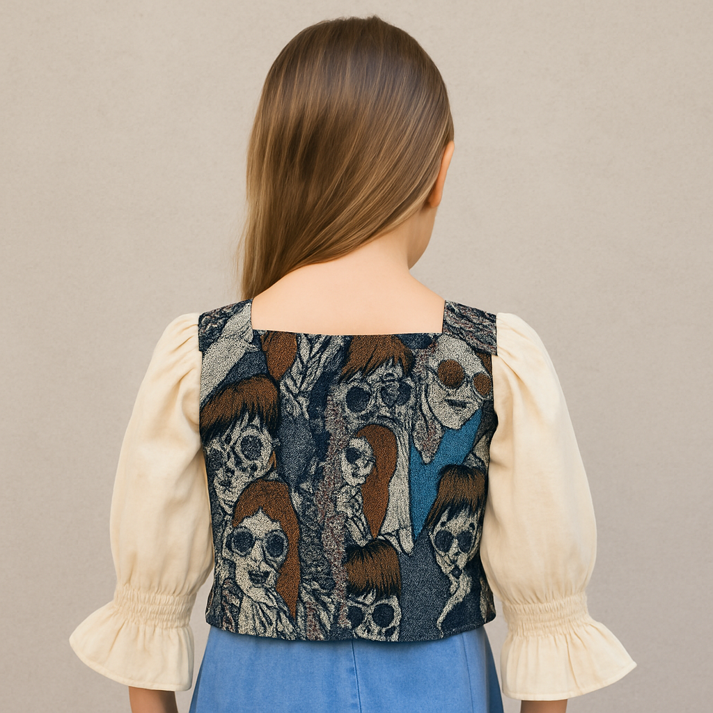 Smile Baby Girls’ Stylish Printed Top with Puff Sleeves – Fawn & Rust | Age 5–14 Years | Corest Top