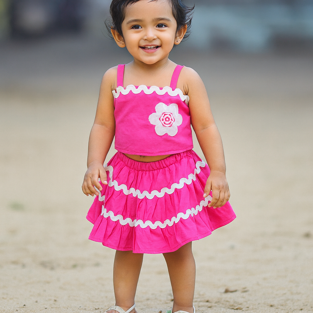 Smile Baby Girls’ H.Pink Sleeveless Top & Skirt Set | Age 18 Months – 7 Years