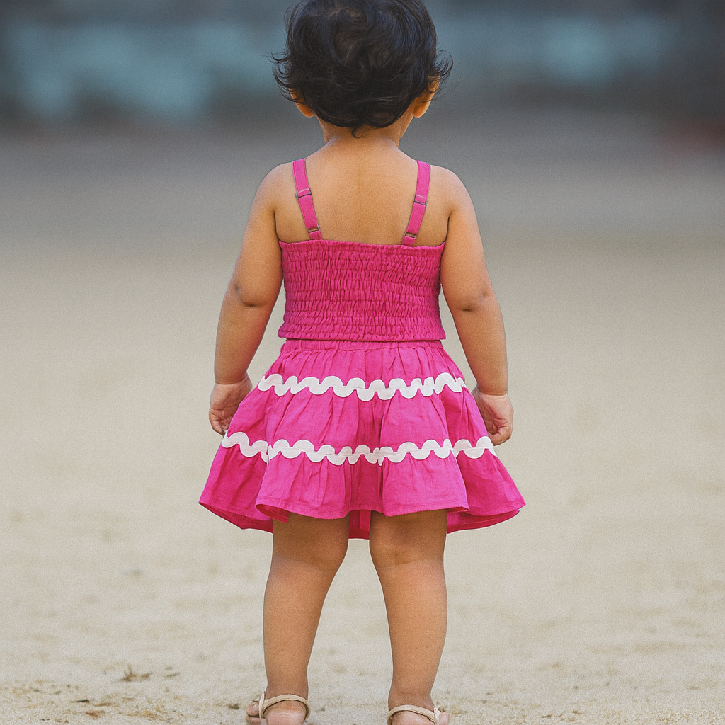 Smile Baby Girls’ H.Pink Sleeveless Top & Skirt Set | Age 18 Months – 7 Years