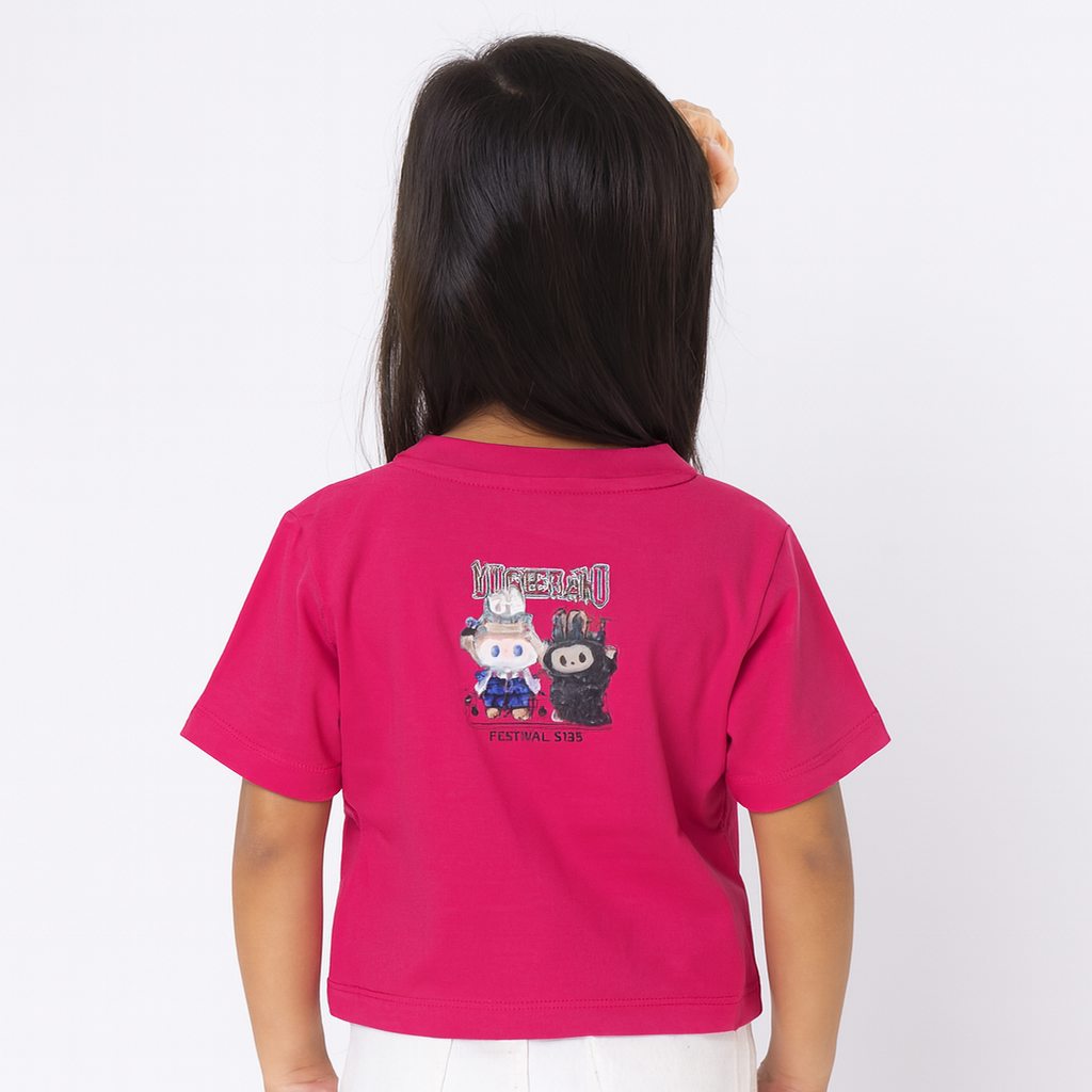 Smile Baby Girls’ Graphic Print T-Shirt – Orange & Hot Pink – Age 4 to 14Years