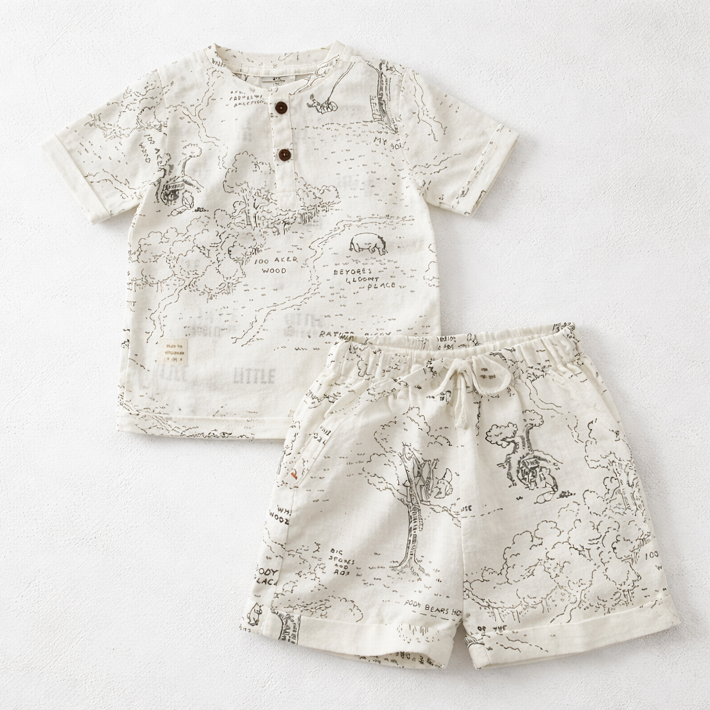 KIDZELLO Cream Printed Co-Ord Set for Baby Boys (6–18 Months)