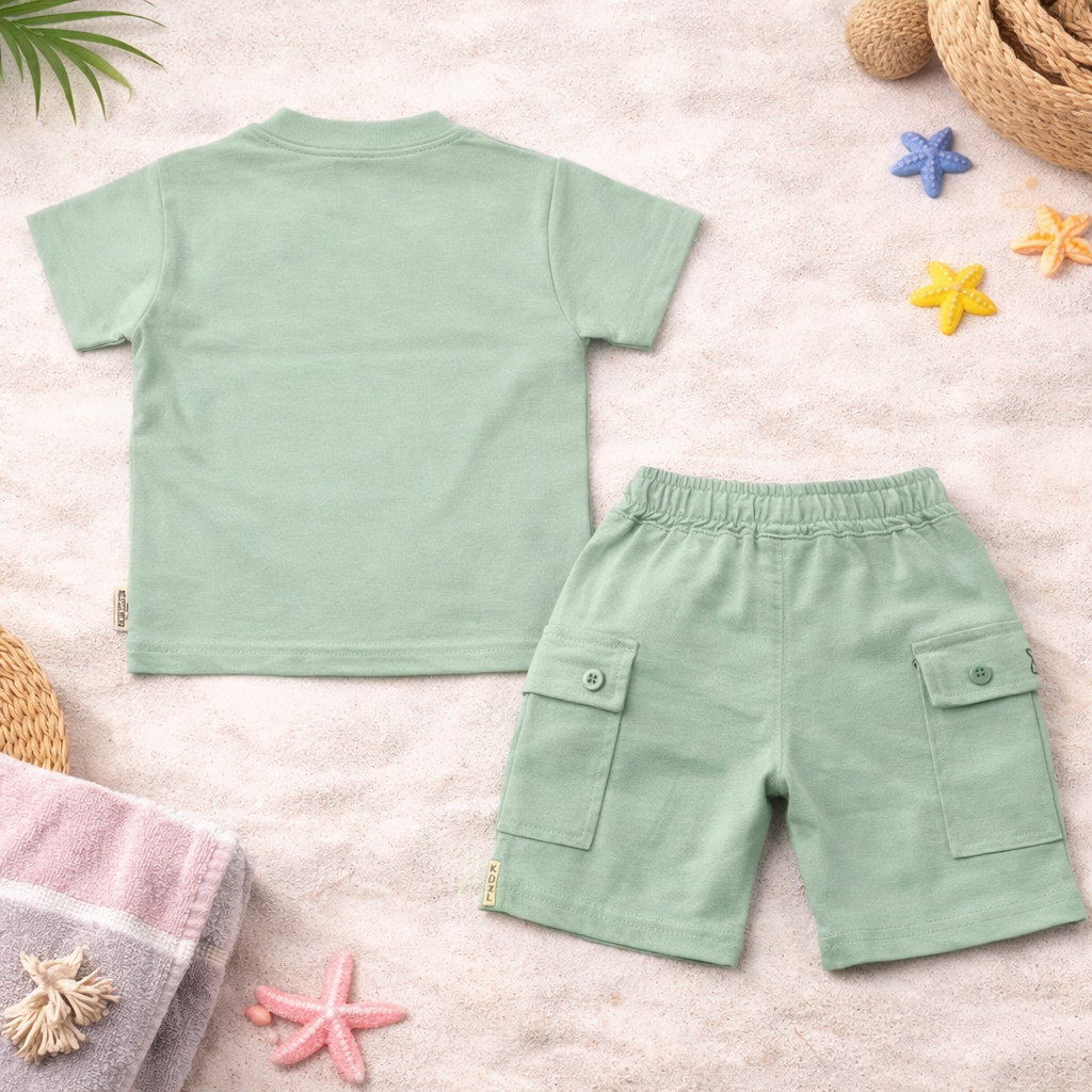 KIDZELLO Baby Boys Cotton Co-Ord Set – NYC Print T-Shirt & Cargo Shorts (6M to 3 Years)