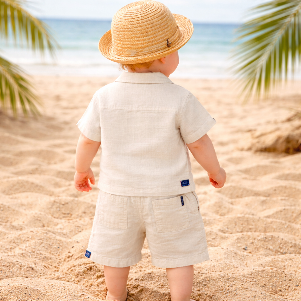 KIDZELLO Baby Boys Linen Co-Ord Set (Cream) – Summer Shirt & Shorts Outfit | 6 Months to 3 Years