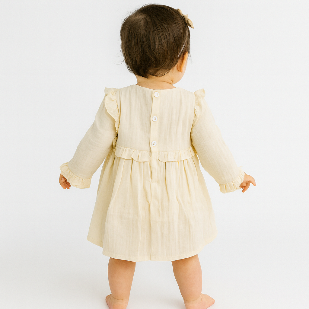 Smile Baby Girls Cotton Embroidered Frock – Full Sleeve, Soft & Comfortable Dress for 6M–3Y