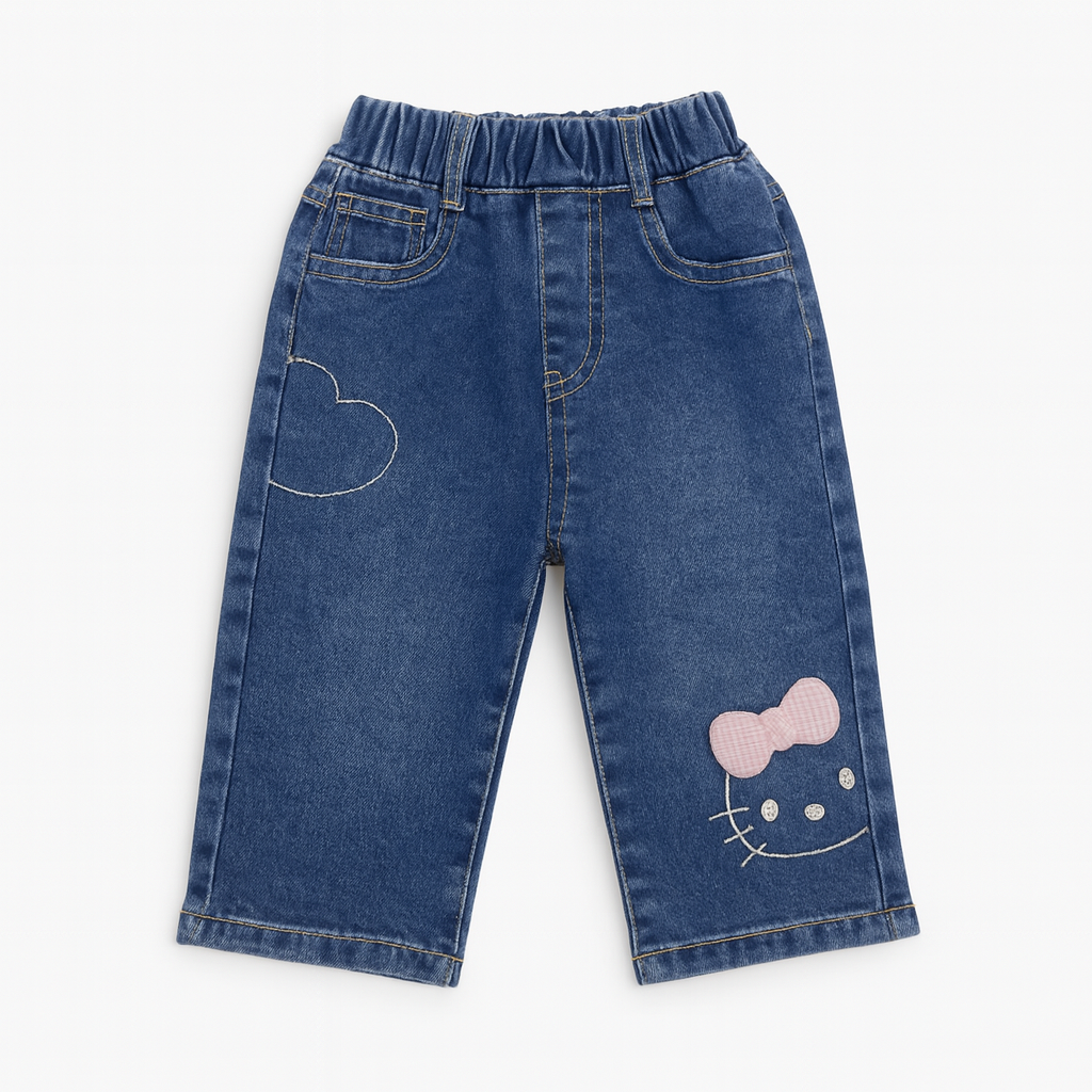 Smile Baby Girls Printed Denim Jeans – Cute & Comfortable Bottom Wear (18M–6Y, Dark Denim)