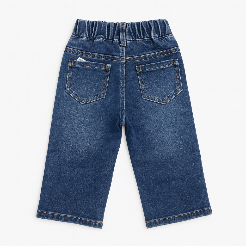 Smile Baby Girls Printed Denim Jeans – Cute & Comfortable Bottom Wear (18M–6Y, Dark Denim)