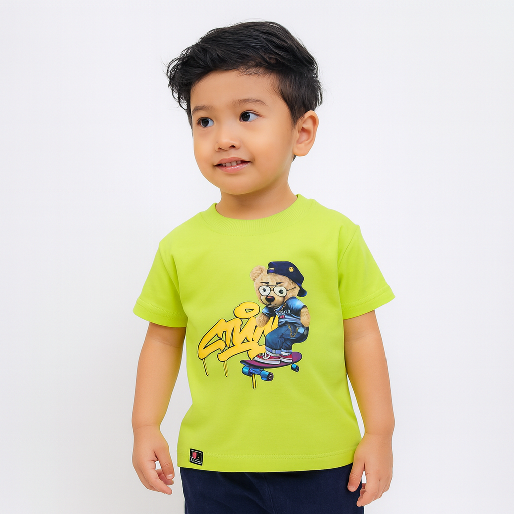 Smile Baby Boys F-Green Skateboard Teddy Bear T-Shirt – Summer Wear (12 Months to 4 Years)