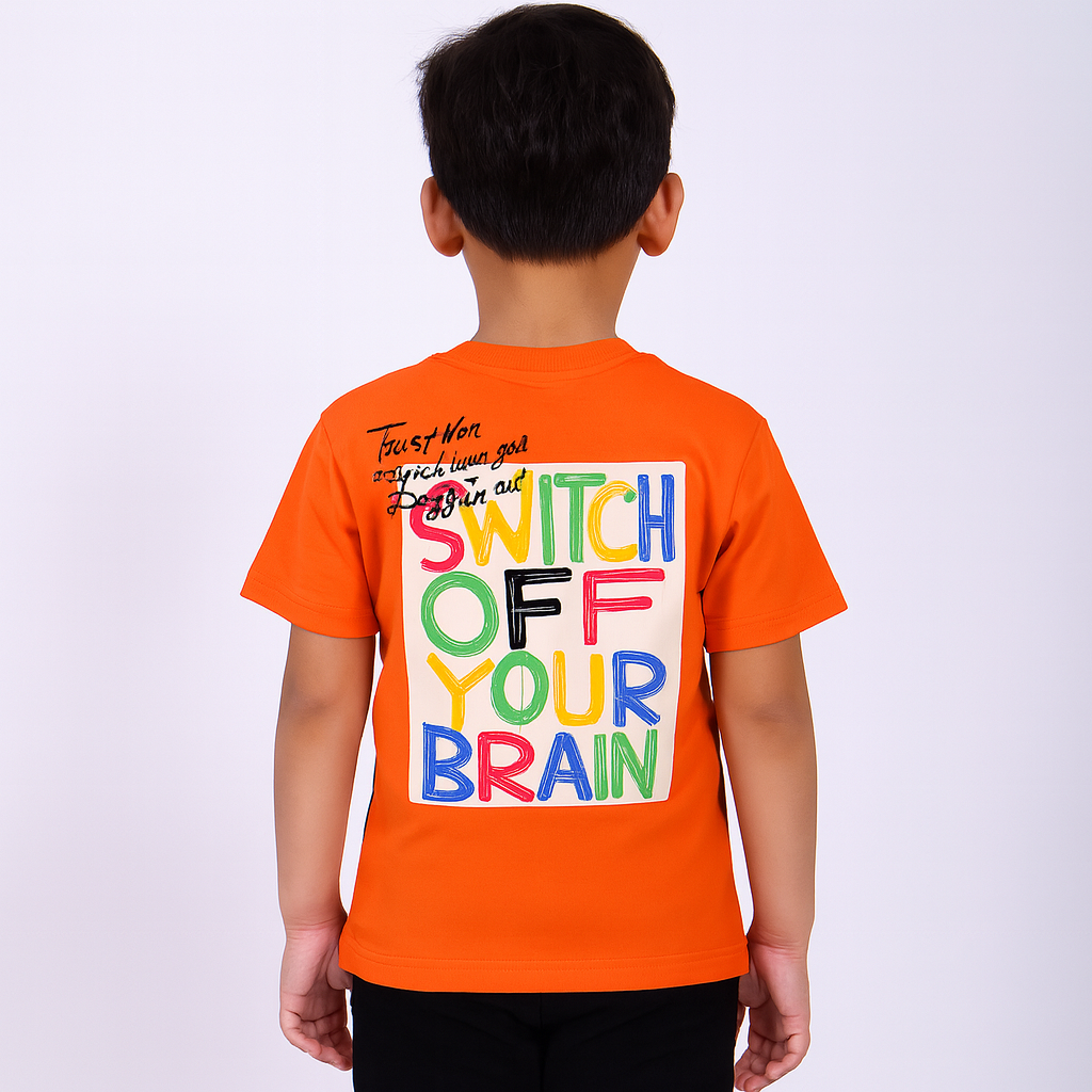Smile Baby Boys' Graphic T-Shirt – Orange & Fluorescent Green with  multi-color letters | Age 6-14 Years