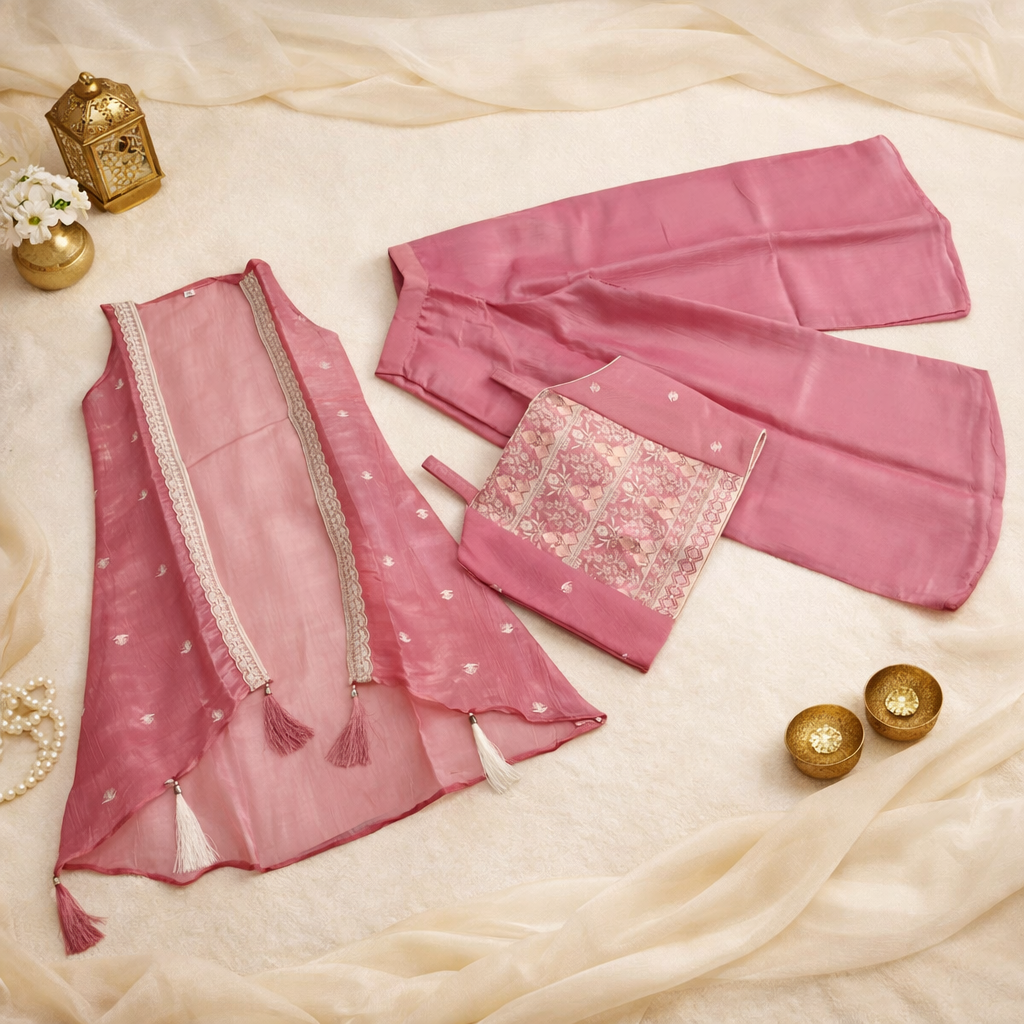 SPARKLE Girls Sharara Set – Peach Embroidered Festive Wear (Ages 3–9 Years)