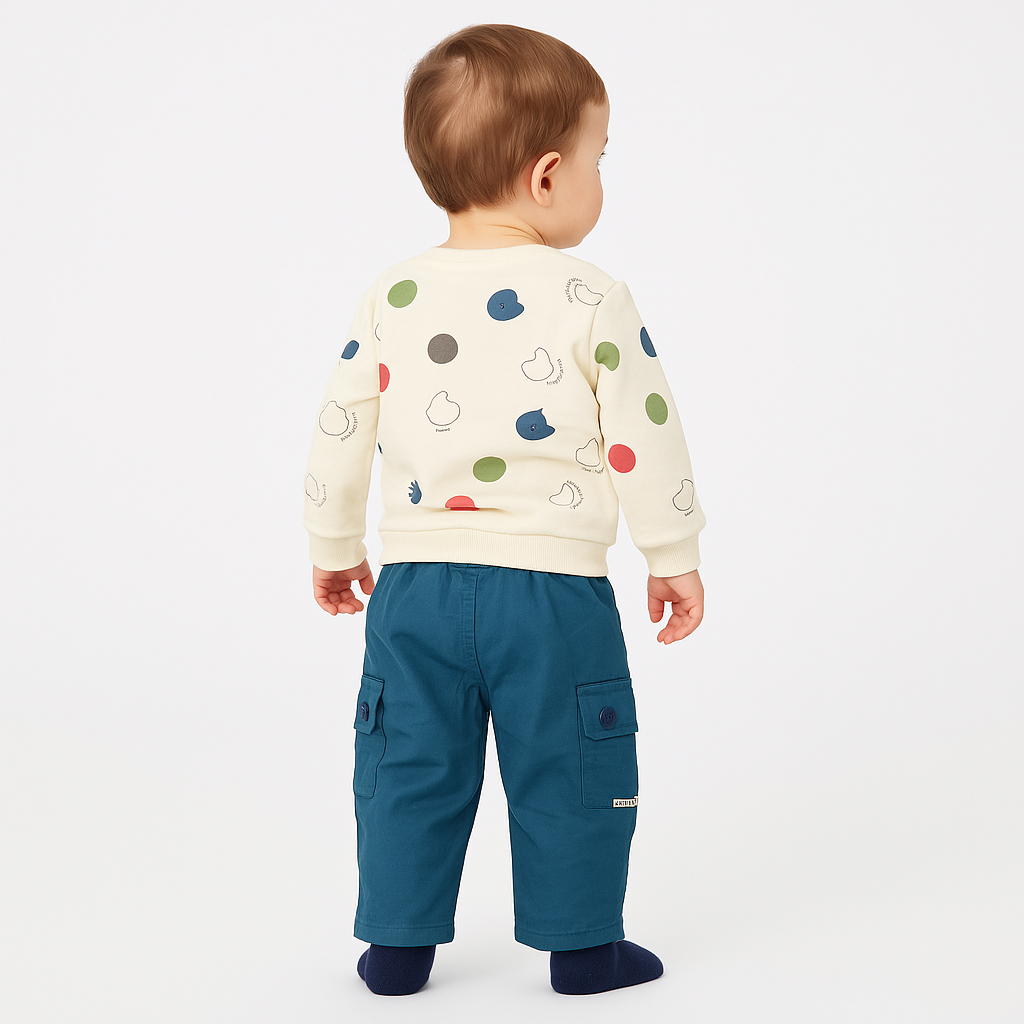 Smile Baby Boys’ Sweatshirt & Cargo Pant Set | 0–3 Years | Purple & Sky Blue