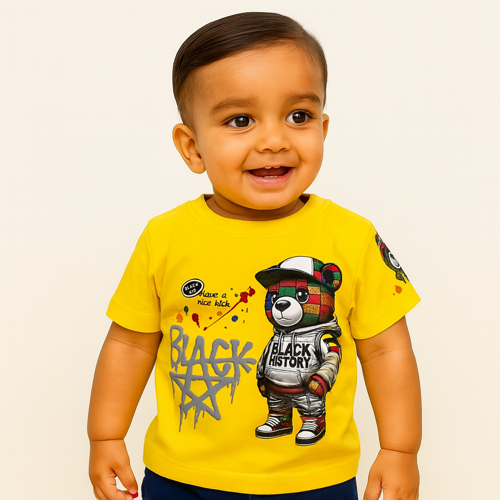 COOLEST Kids Graphic Printed T-Shirt – Yellow & Black | Age 12 Months – 4 Years
