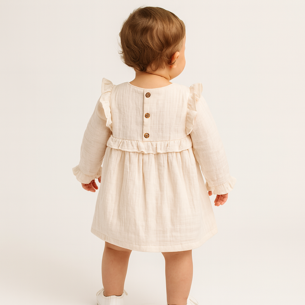 Smile Baby Girls Cotton Embroidered Frock – Full Sleeve, Soft & Comfortable Dress for 6M–3Y