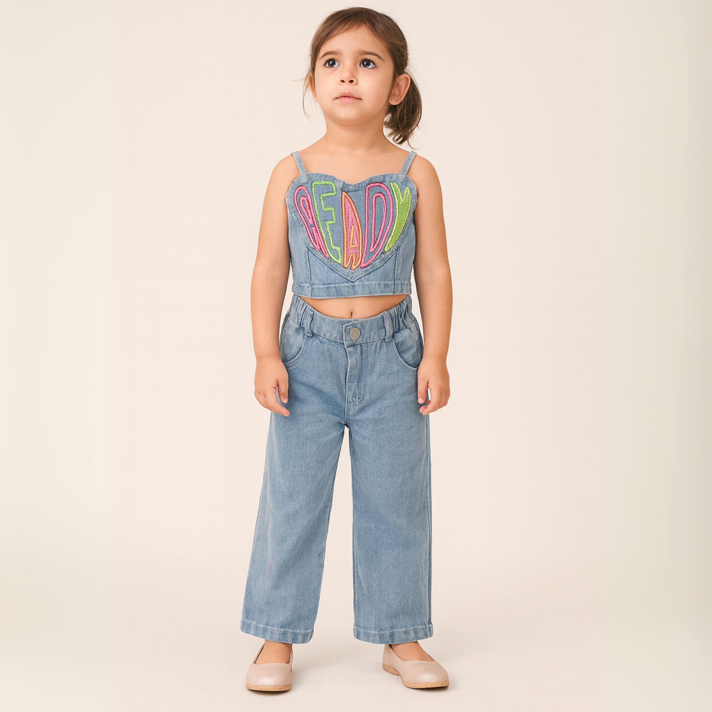 Smile Baby Light Denim Two-Piece Outfit for Girls | Age 18 Months–8 Years
