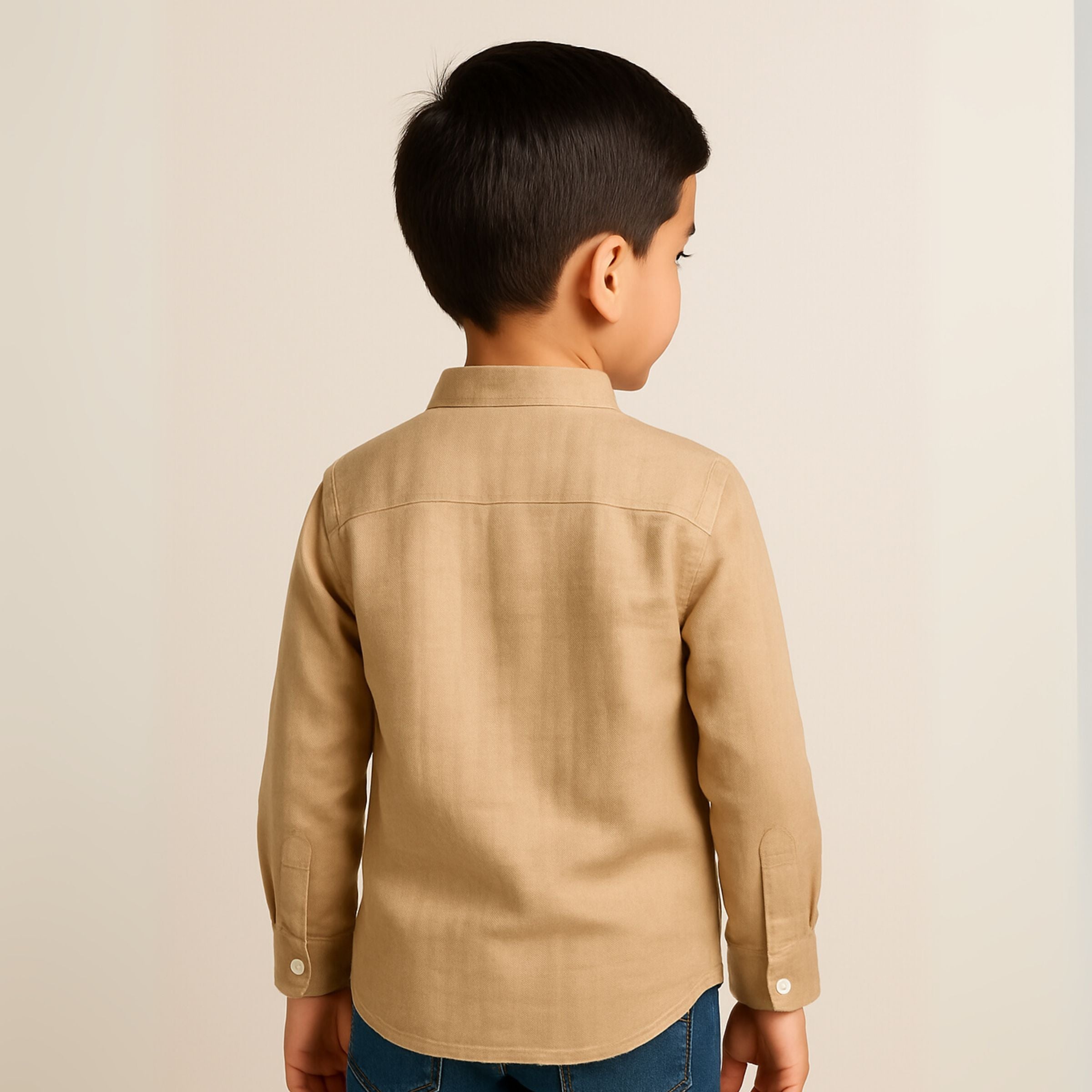 Blazo Boys' Stylish Beige Kurta-Style Shirt for Boys – Soft Cotton | Party & Daily Wear | Full Sleeve Shirt | FAWN Color | Mandarin Neck