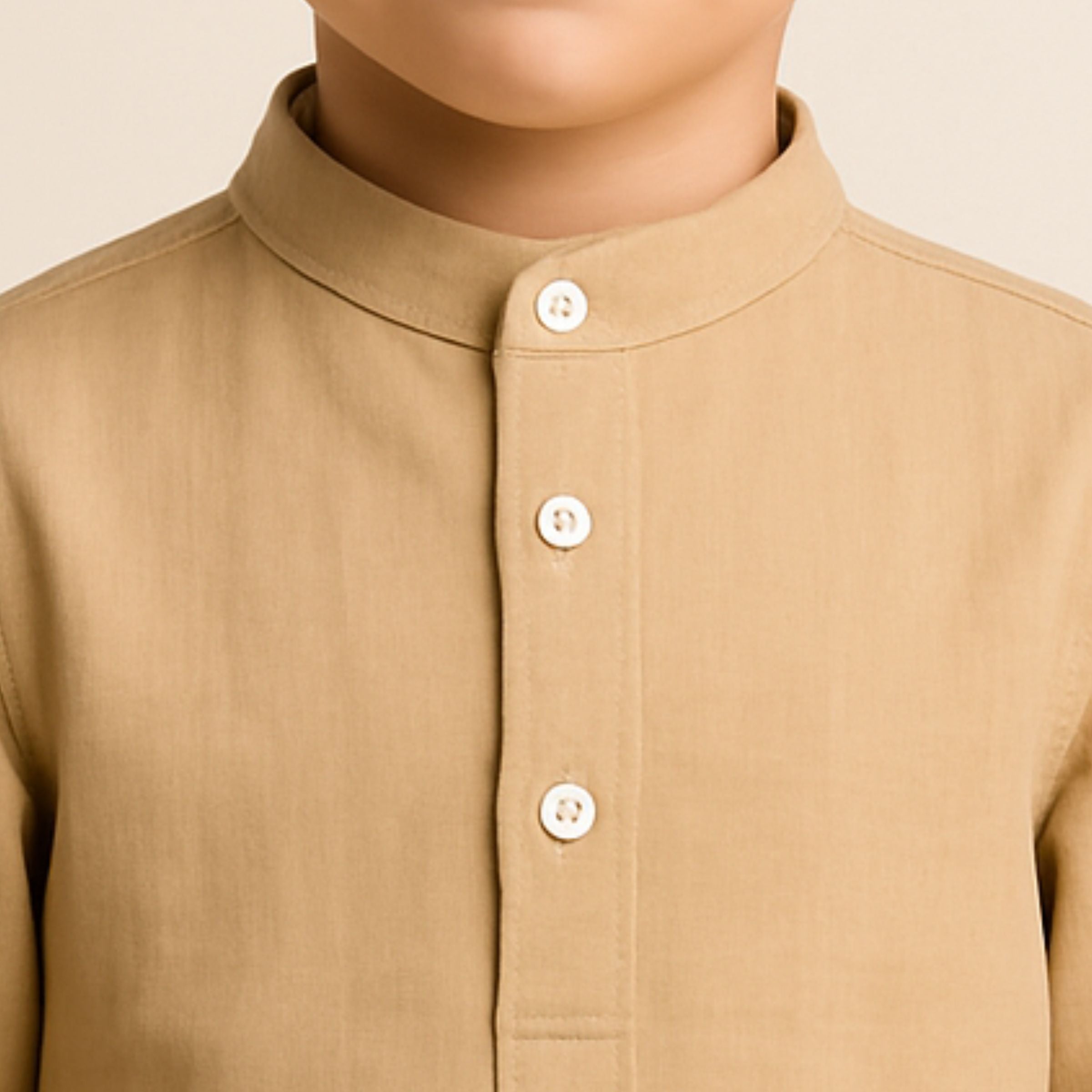 Blazo Boys' Stylish Beige Kurta-Style Shirt for Boys – Soft Cotton | Party & Daily Wear | Full Sleeve Shirt | FAWN Color | Mandarin Neck