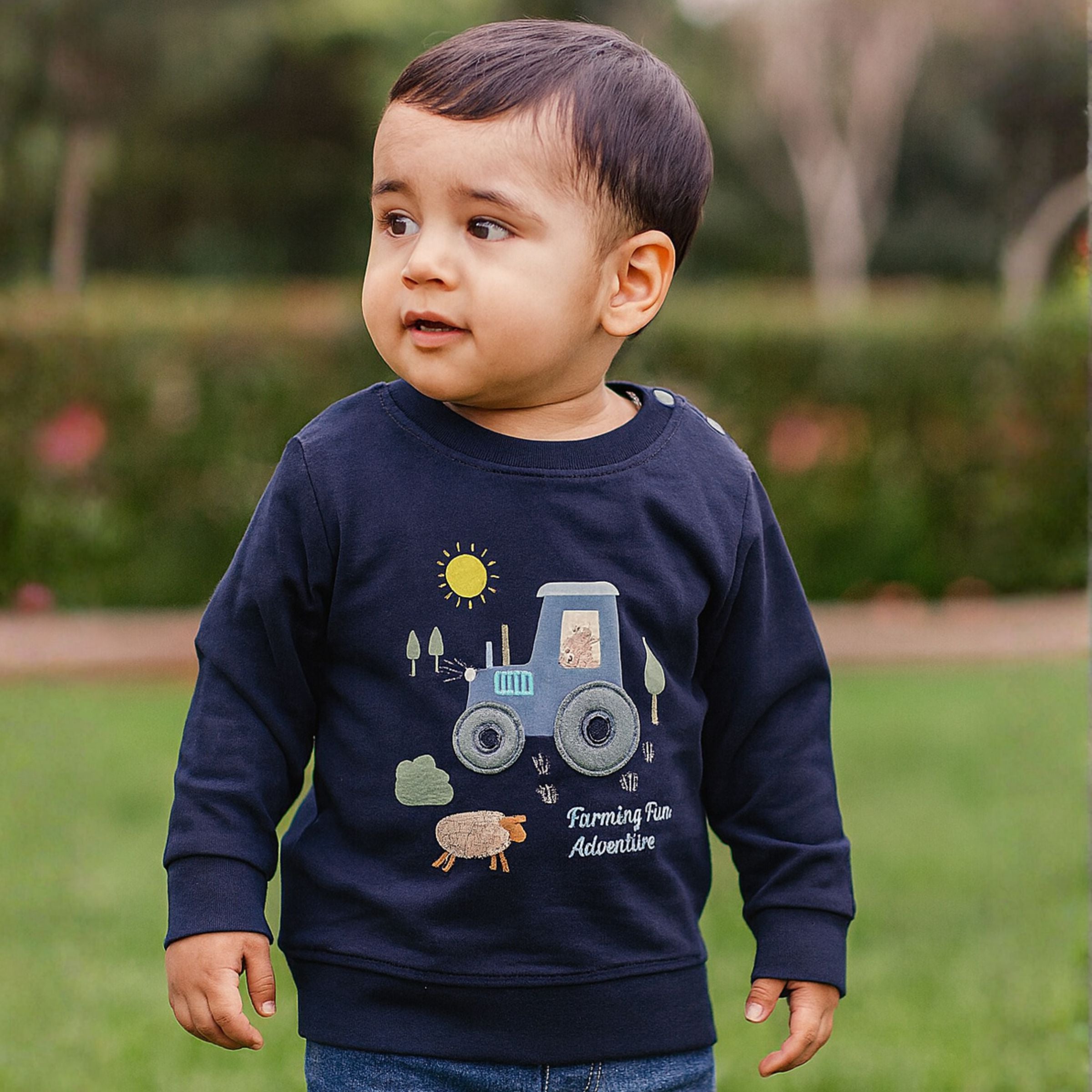 Ollypop Farming Fun Adventure Full Sleeve T-Shirt – Navy & Green (3–24 Months)