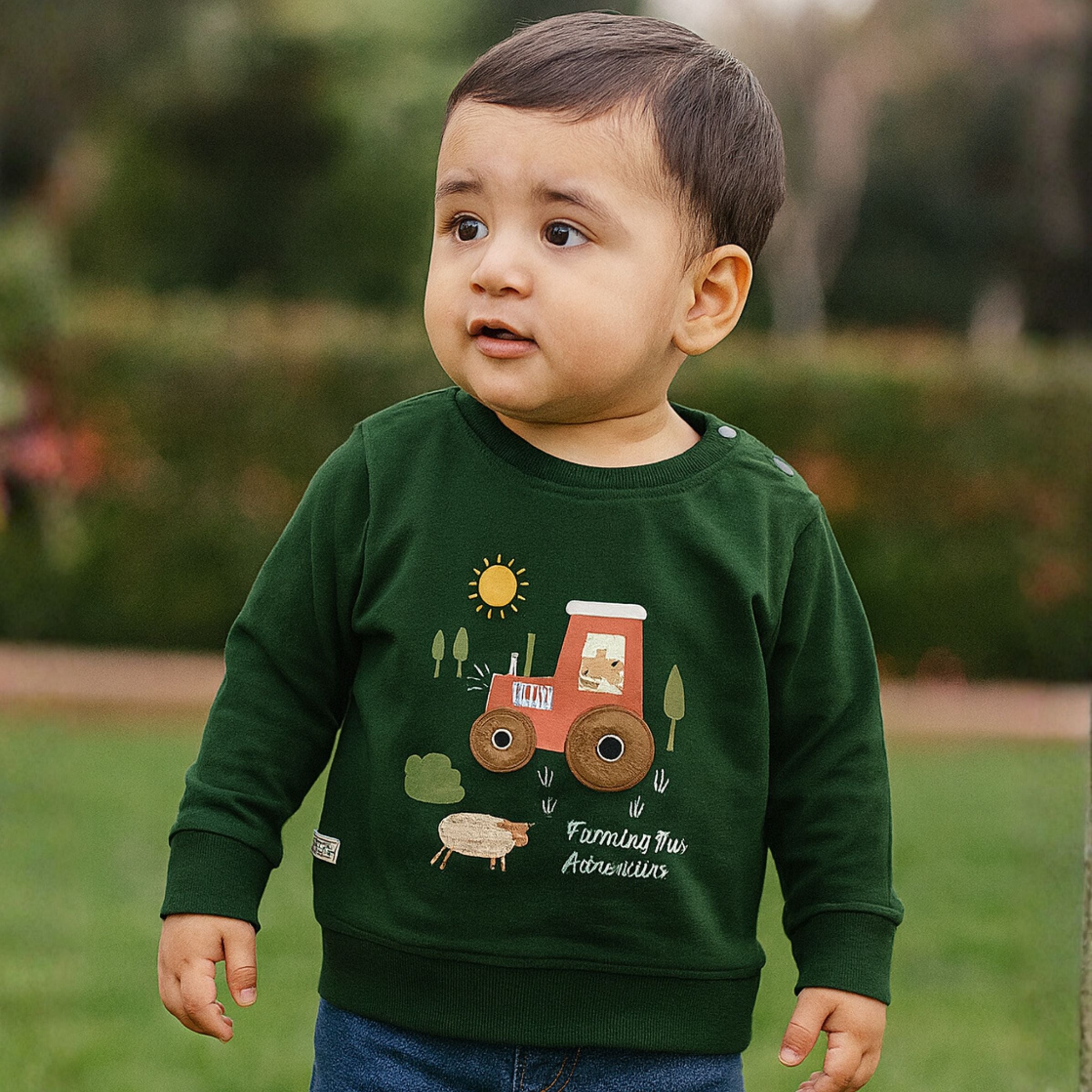 Ollypop Farming Fun Adventure Full Sleeve T-Shirt – Navy & Green (3–24 Months)