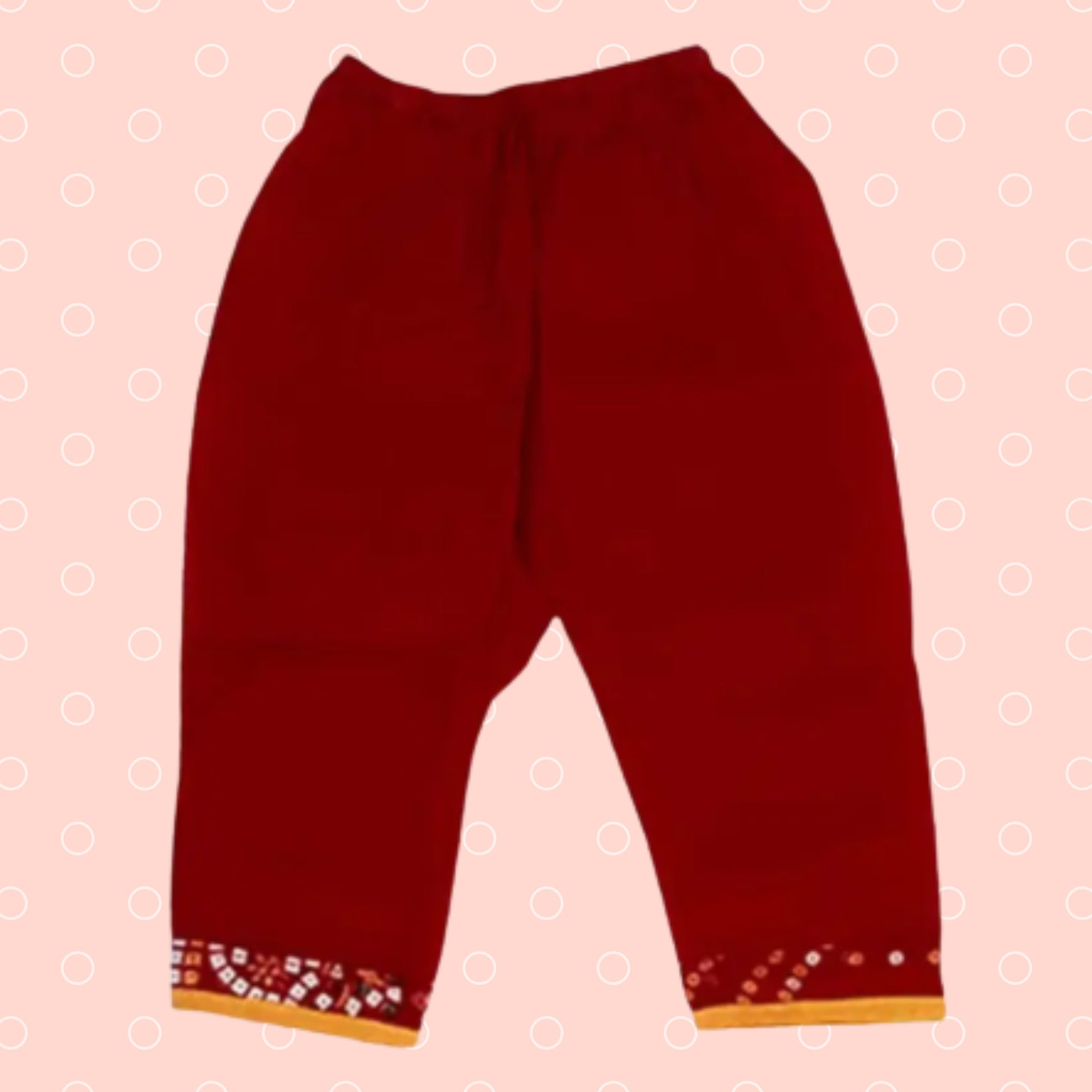 SMILE BABY JAMNA SET FOR GIRLS RED COLOR | JUTI , TOPI ,KURTA AND PAIJAMA SET | BANDHNI PRINTED AND V NECK KURTA AND OLAIN PAIJAMA  IN RED COLOR