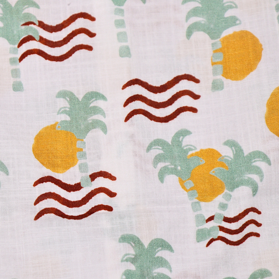 Donoo Boys Cotton Full Sleeves Summer Shirt Stylized Palm Trees, Suns, And Waves (Yellow)