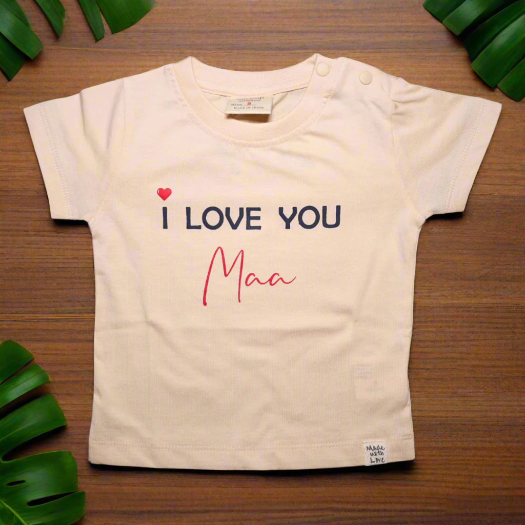 Ollypop Cotton Half Sleeves Top I Love You Maa Print (Green / Pink)