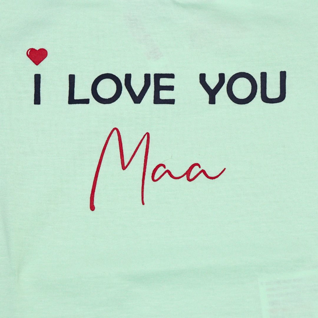 Ollypop Cotton Half Sleeves Top I Love You Maa Print (Green / Pink)