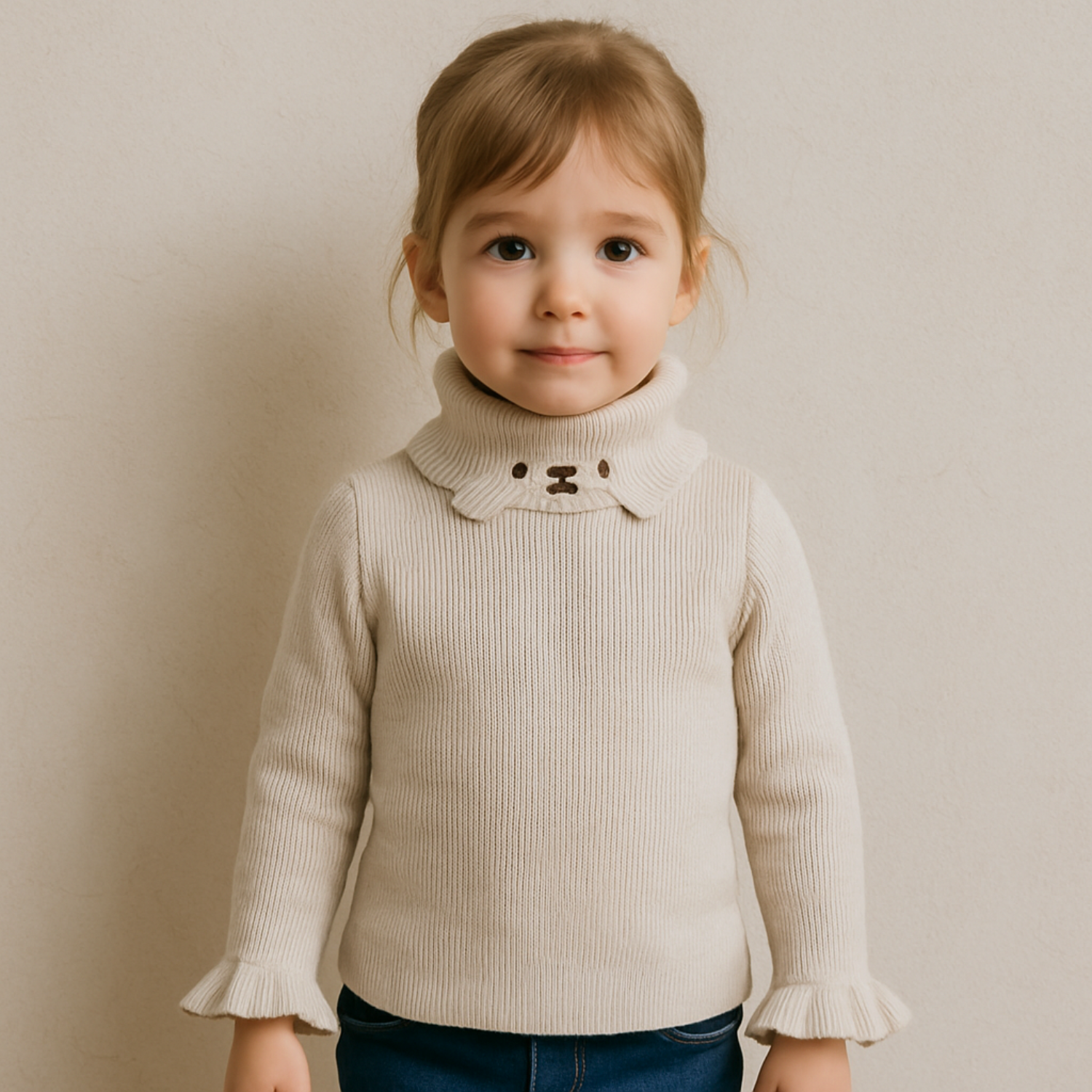 Smile Baby Girls’ Premium Ribbed Collar Sweater (1–5 Years) – Multiple Colors