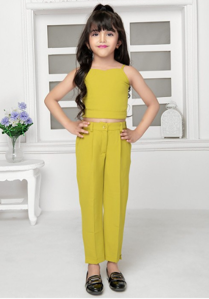 TINY BABY YELLOW COLORE GIRLS TOP AND PANT WITH FULL SLEEVE PRINTED MULTICOLORE JACKET